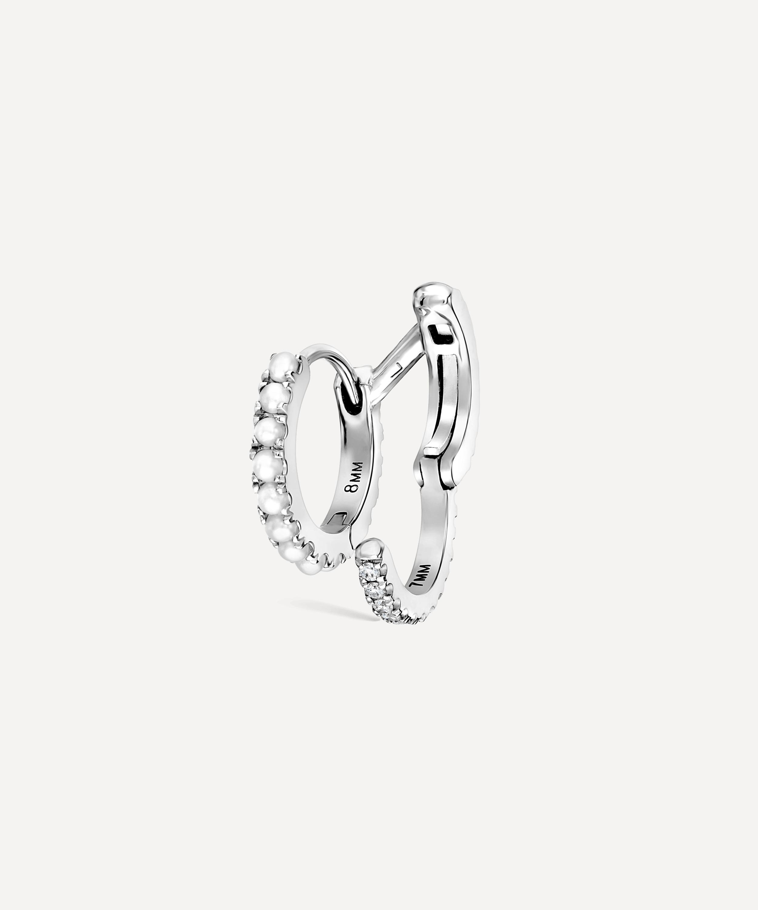 Maria Tash - 14ct 8mm Pearl and Diamond Double Linked Eternity Hoop Earring Left image number 3