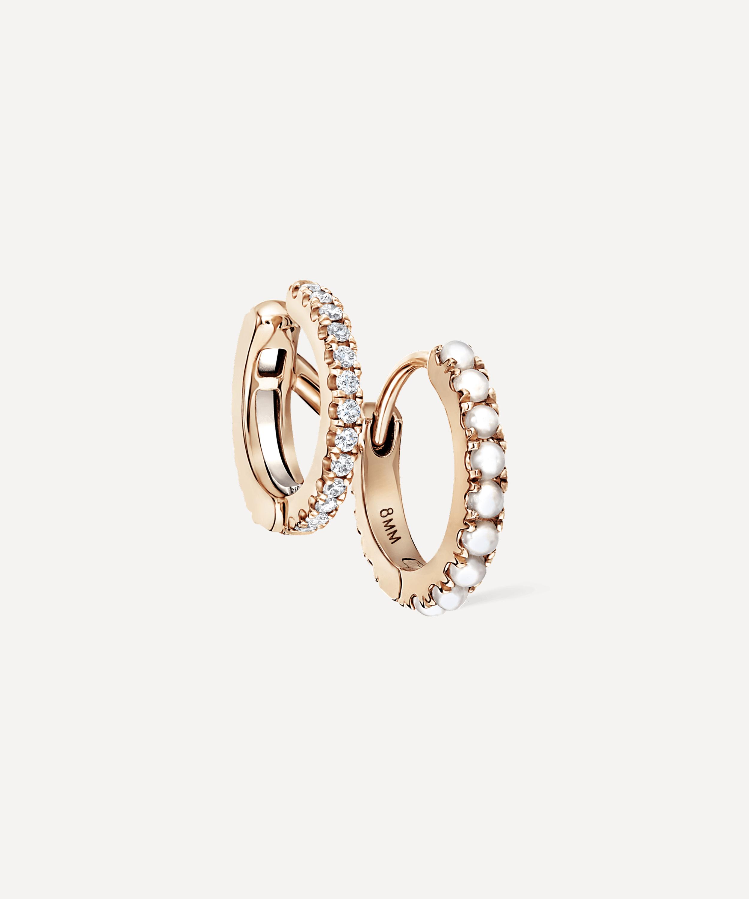 Maria Tash - 14ct 8mm Pearl and Diamond Double Linked Eternity Hoop Earring Right image number 0