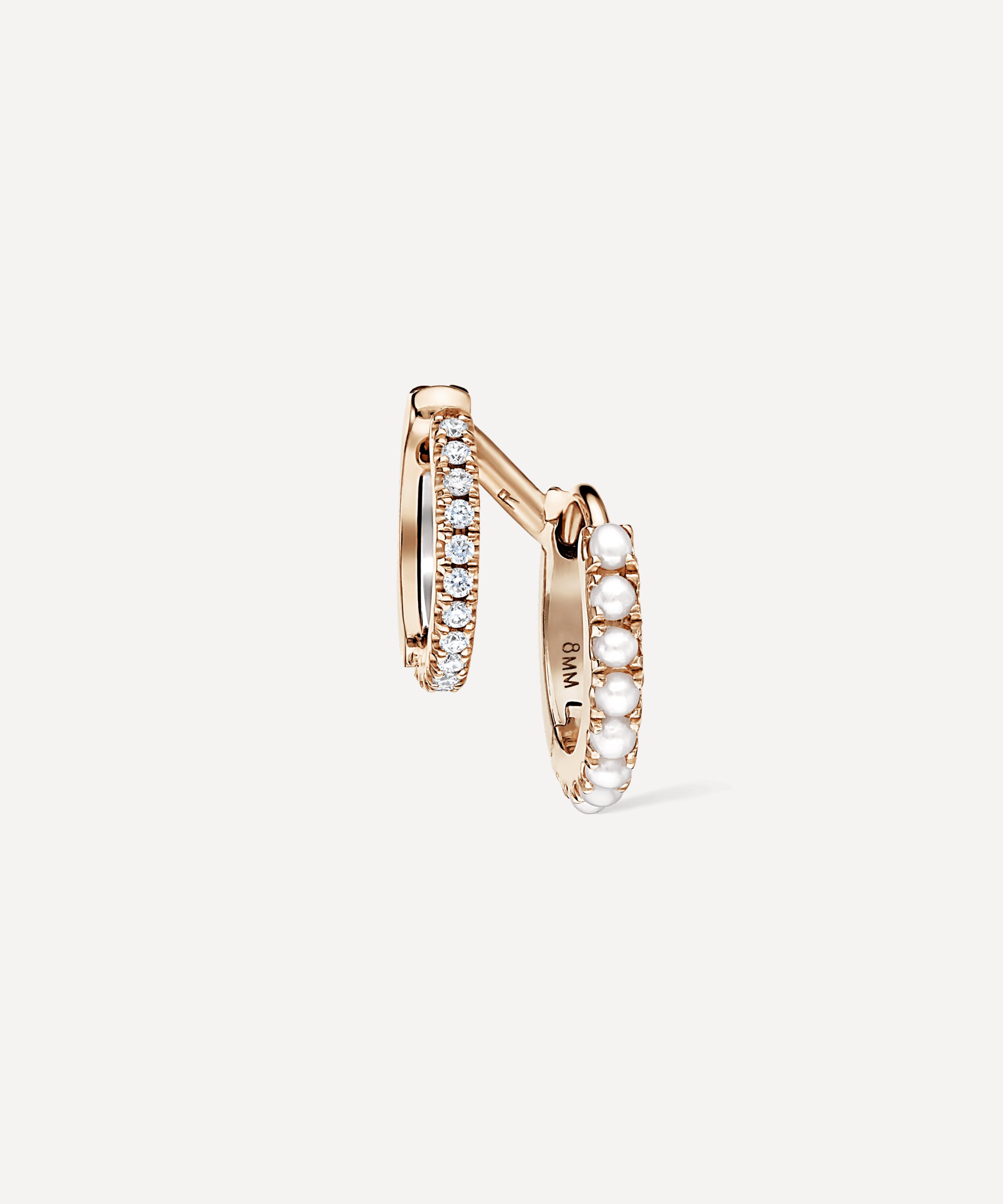 Maria Tash - 14ct 8mm Pearl and Diamond Double Linked Eternity Hoop Earring Right image number 2
