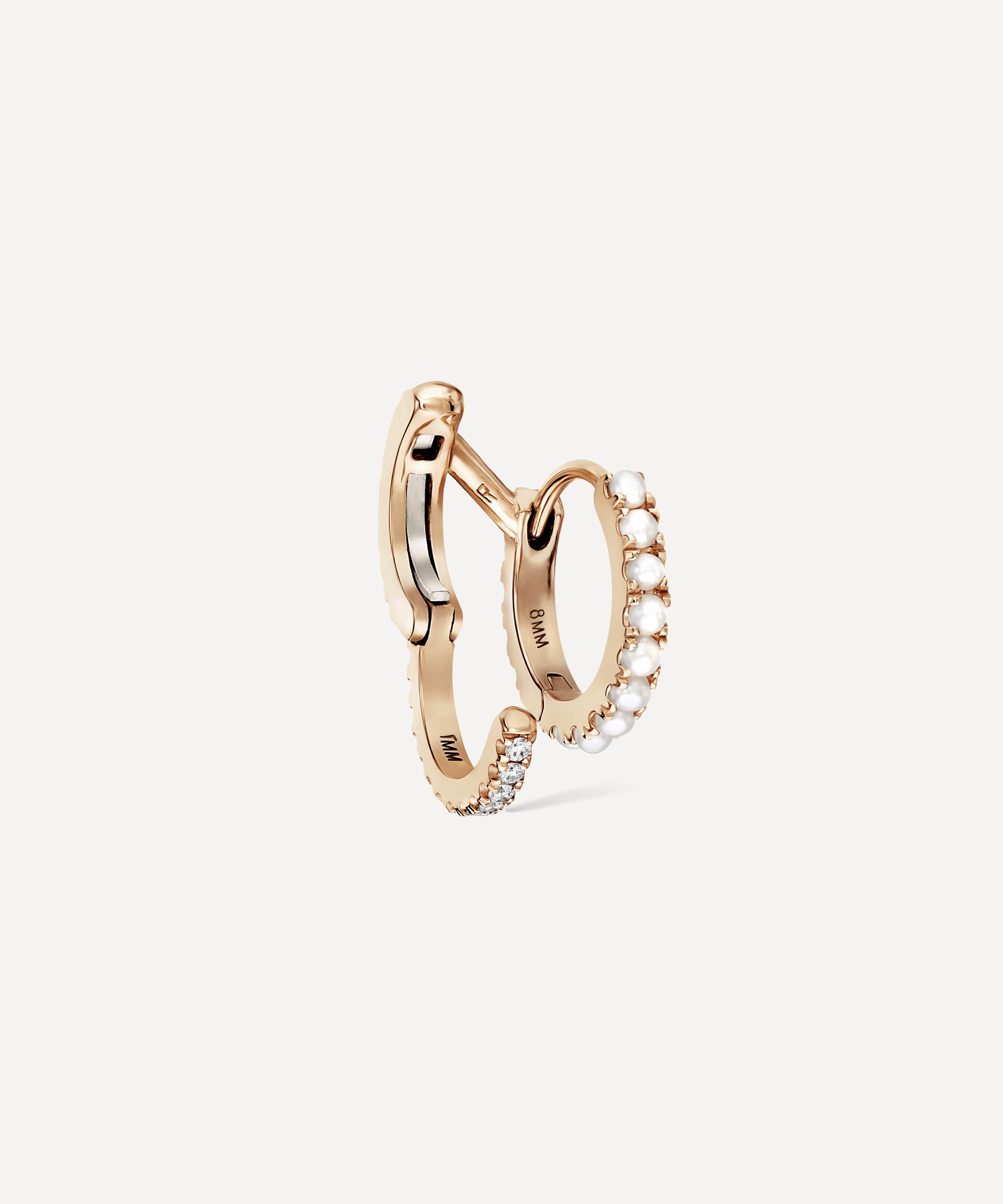 Maria Tash - 14ct 8mm Pearl and Diamond Double Linked Eternity Hoop Earring Right image number 3
