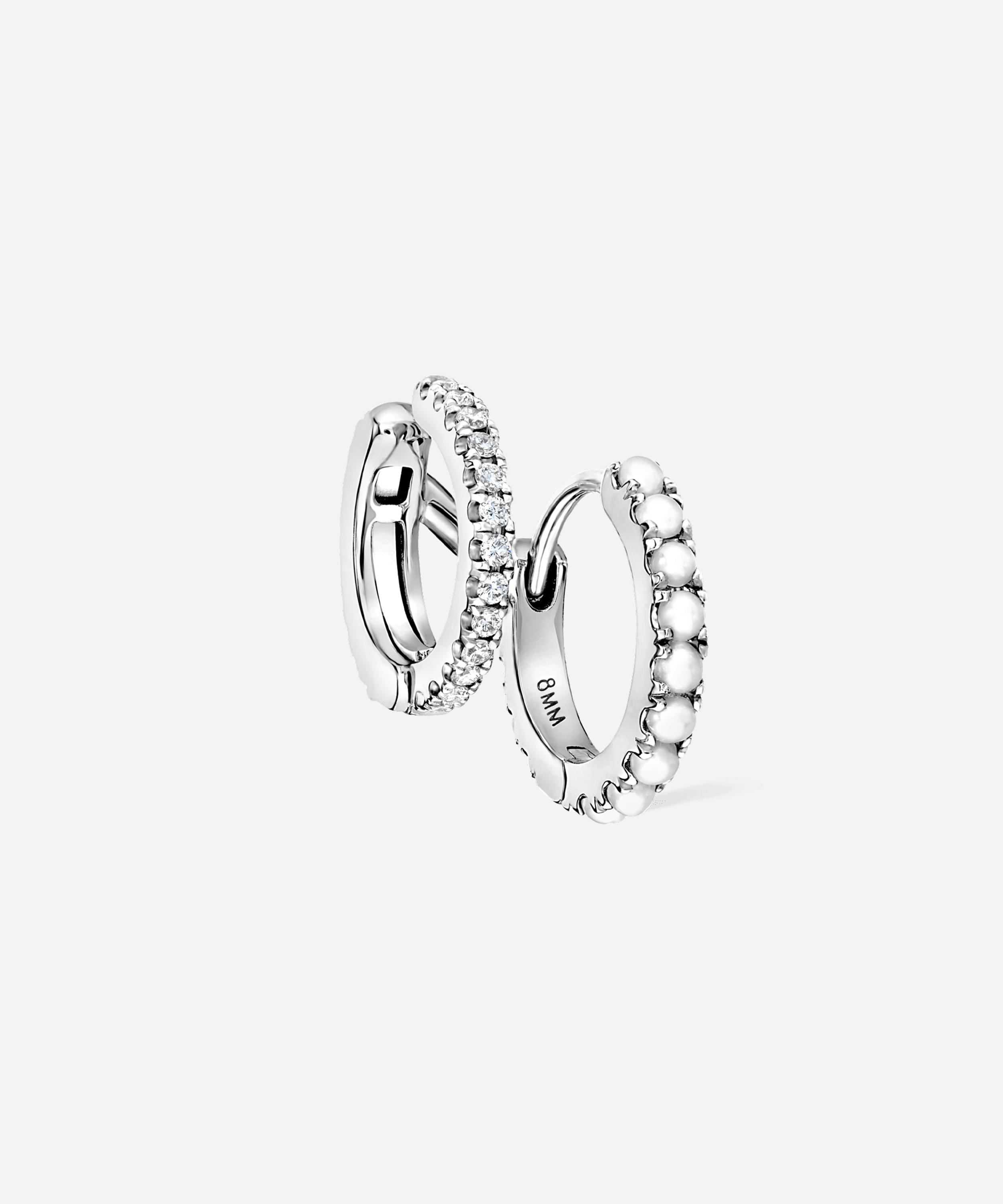 Maria Tash - 14ct 8mm Pearl and Diamond Double Linked Eternity Hoop Earring Right image number 0