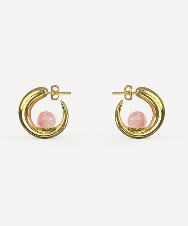 KHIRY - 18ct Gold Plated Vermeil Silver Tiny Isha Rose Quartz Hoop Earrings image number 0