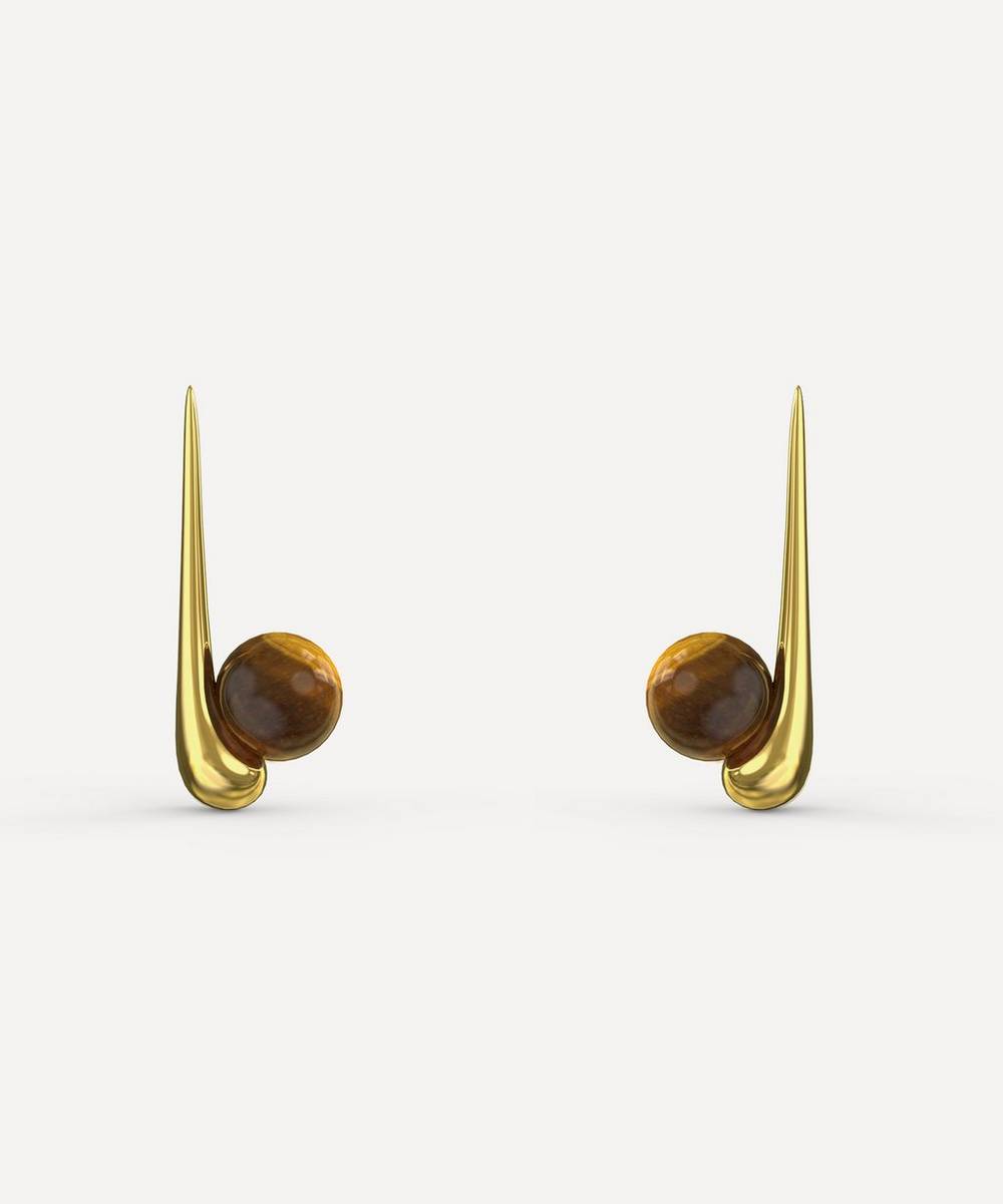 KHIRY - 18ct Gold Plated Vermeil Silver Tiny Adisa Tiger’s Eye Drop Earrings