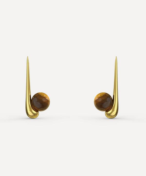 KHIRY - 18ct Gold Plated Vermeil Silver Tiny Adisa Tiger’s Eye Drop Earrings image number 0