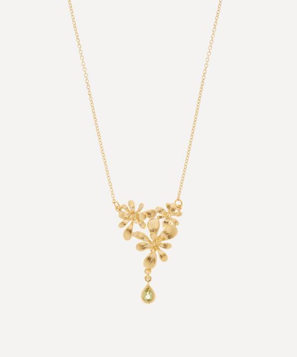 Alex Monroe - Gold-Plated Leafy Rosette Peridot Teardrop Pendant Necklace