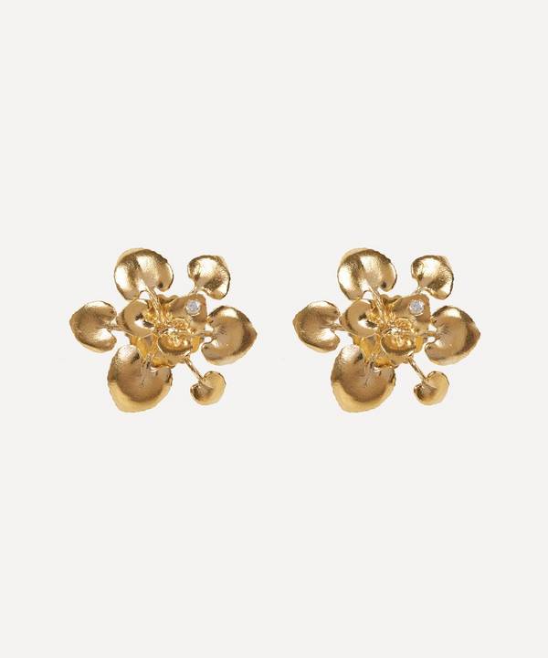 Alex Monroe - Gold-Plated Heart-Shaped Leaf Rosette Diamond Stud Earrings image number 0