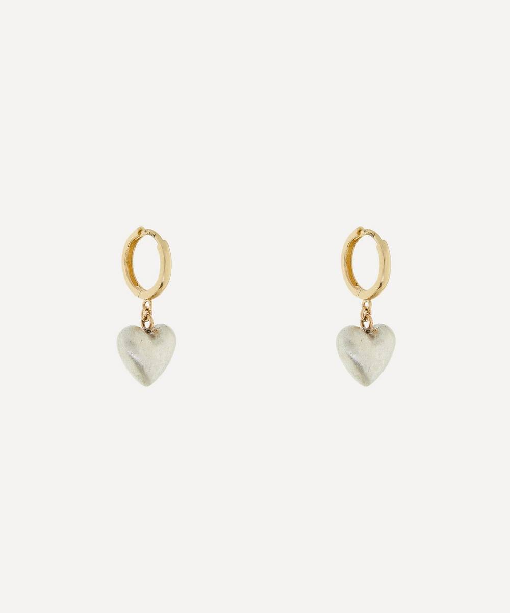 Rachel Quinn - 14ct Gold and Silver Puffed Heart Huggie Hoop Earrings