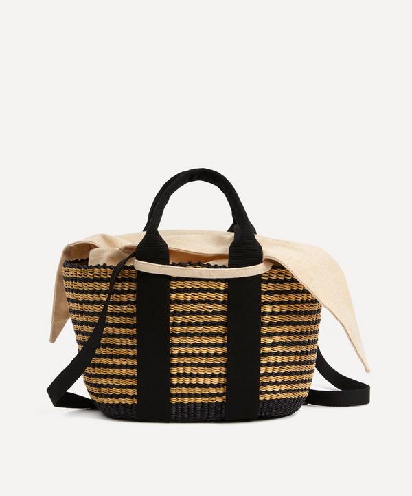 Muuñ - Mini Abby Woven Straw and Cotton Basket Tote Bag image number null