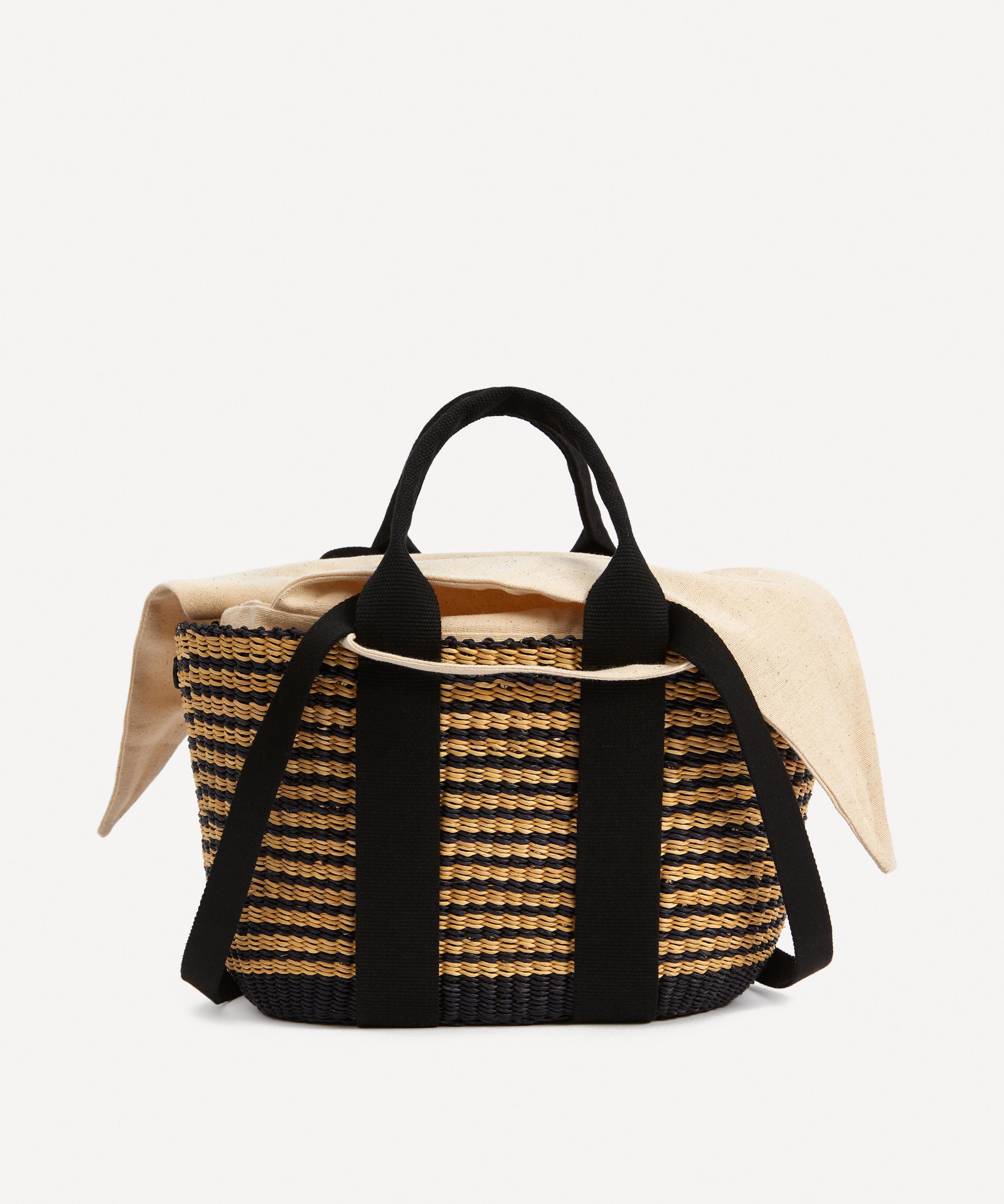 Muuñ - Mini Abby Woven Straw and Cotton Basket Tote Bag image number 3