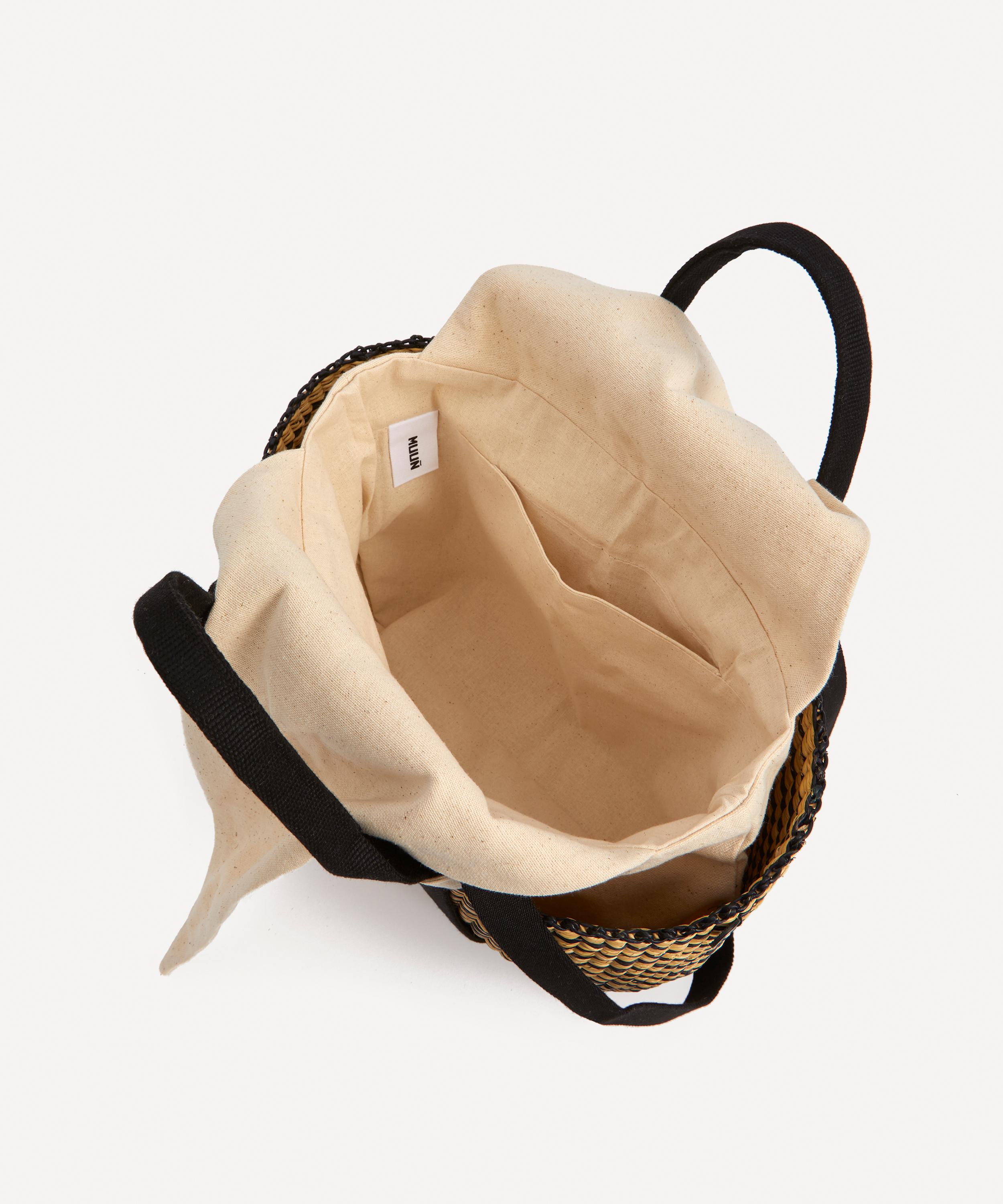 Muuñ - Mini Abby Woven Straw and Cotton Basket Tote Bag image number 5