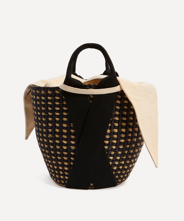 Muuñ - Anna Dot Woven Straw and Cotton Basket Tote Bag image number null