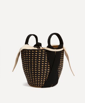 Muuñ - Anna Dot Woven Straw and Cotton Basket Tote Bag image number 2