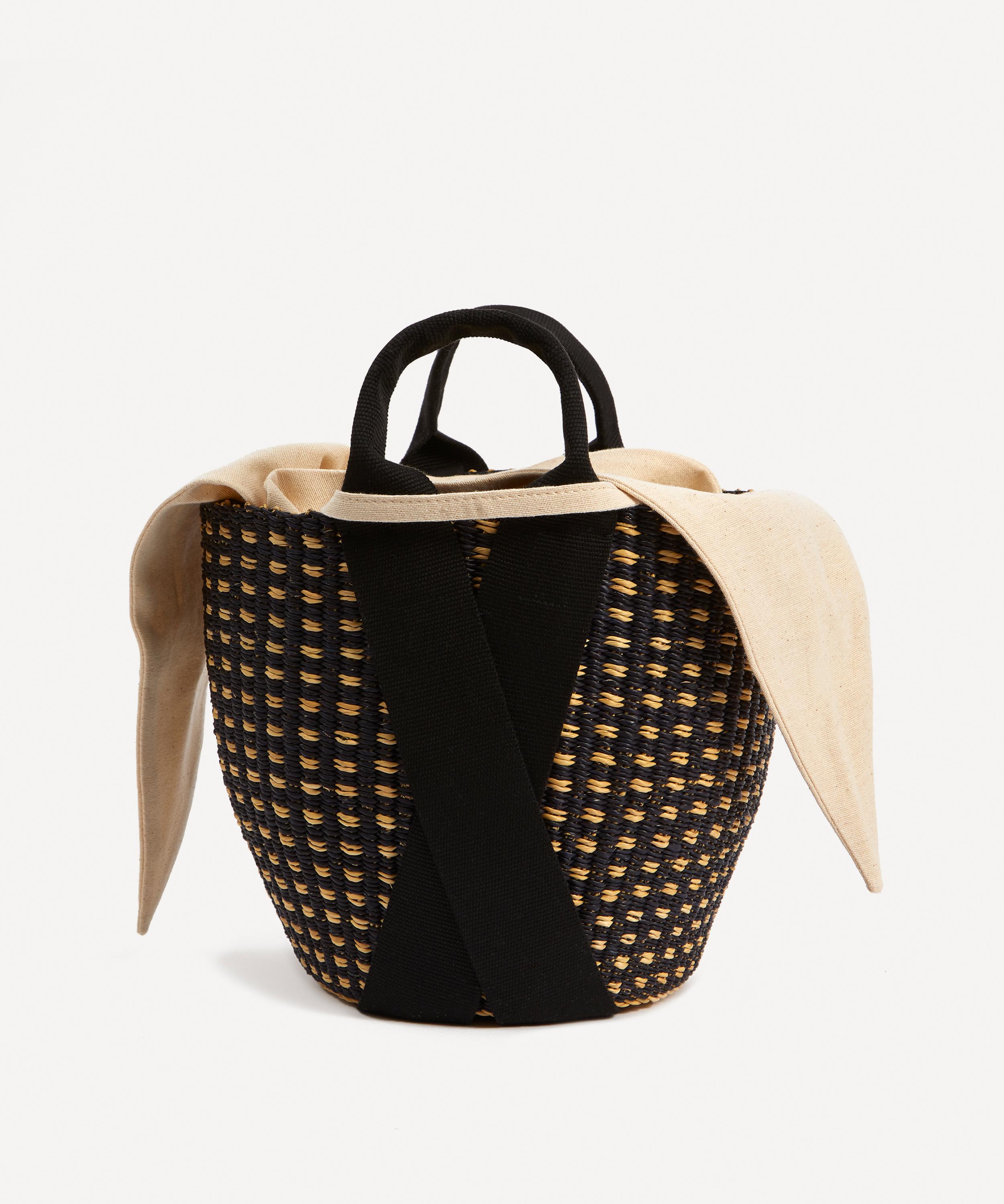 Muuñ - Anna Dot Woven Straw and Cotton Basket Tote Bag image number 3