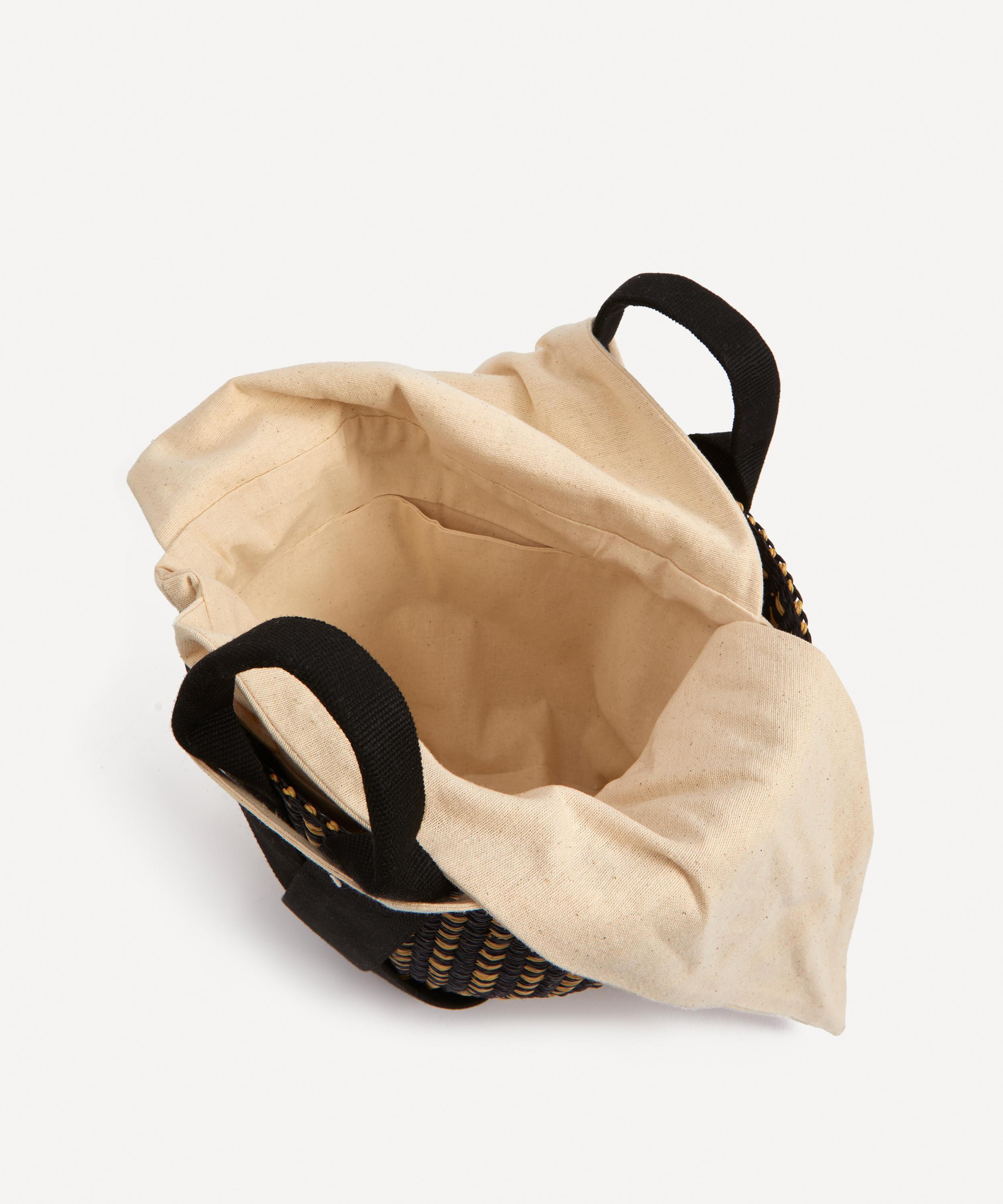 Muuñ - Anna Dot Woven Straw and Cotton Basket Tote Bag image number 5