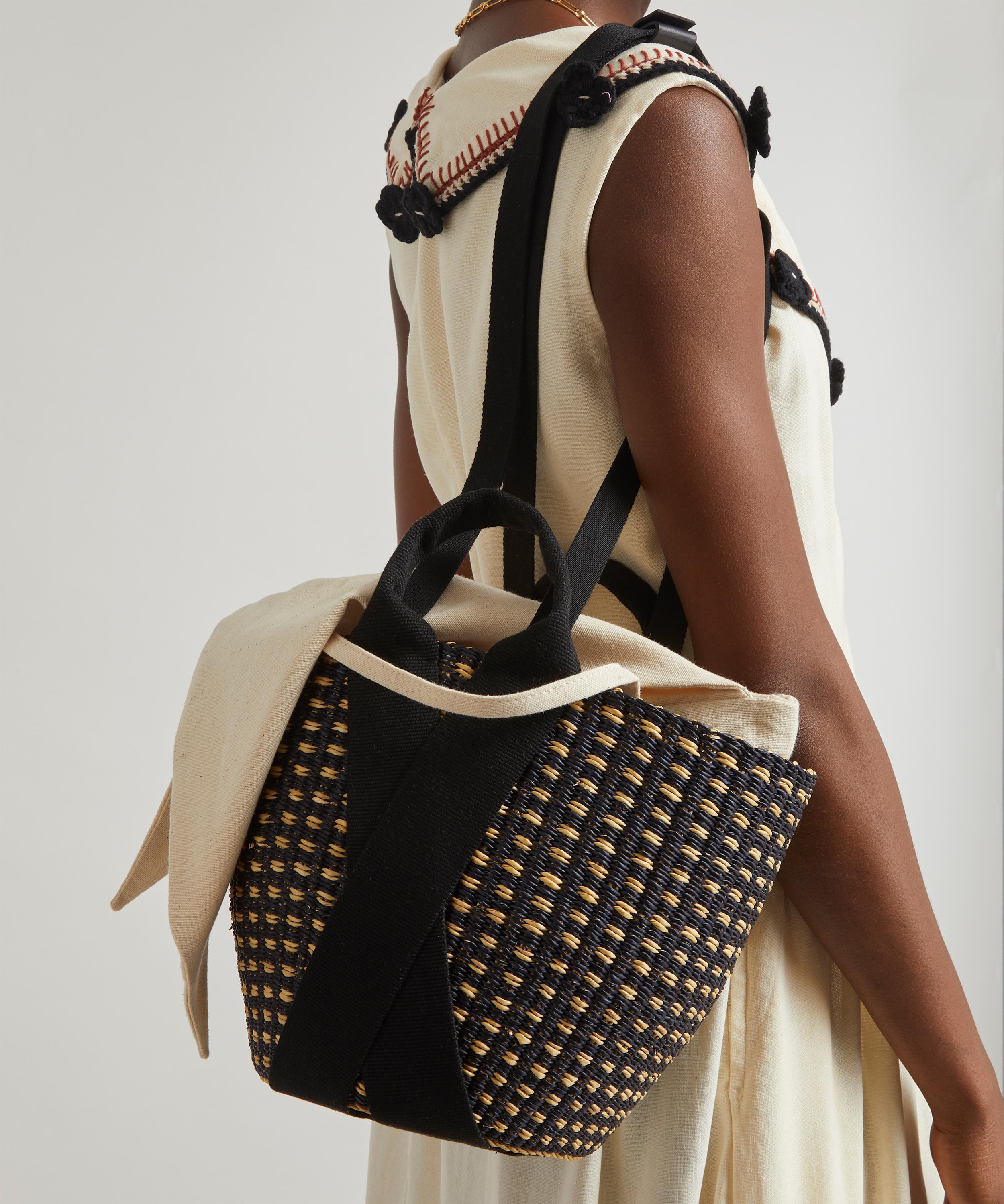 Muuñ - Anna Dot Woven Straw and Cotton Basket Tote Bag image number 6