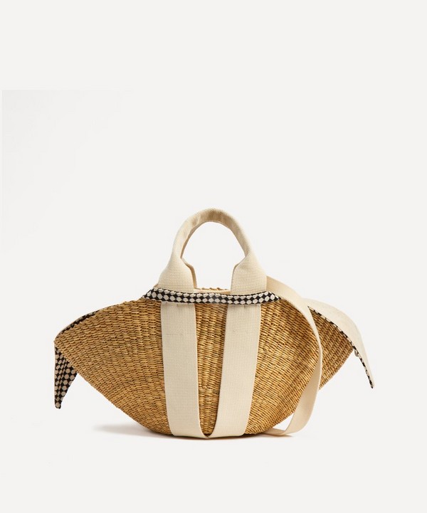 Muuñ - Mini Sophie Woven Straw and Cotton Basket Tote Bag image number null