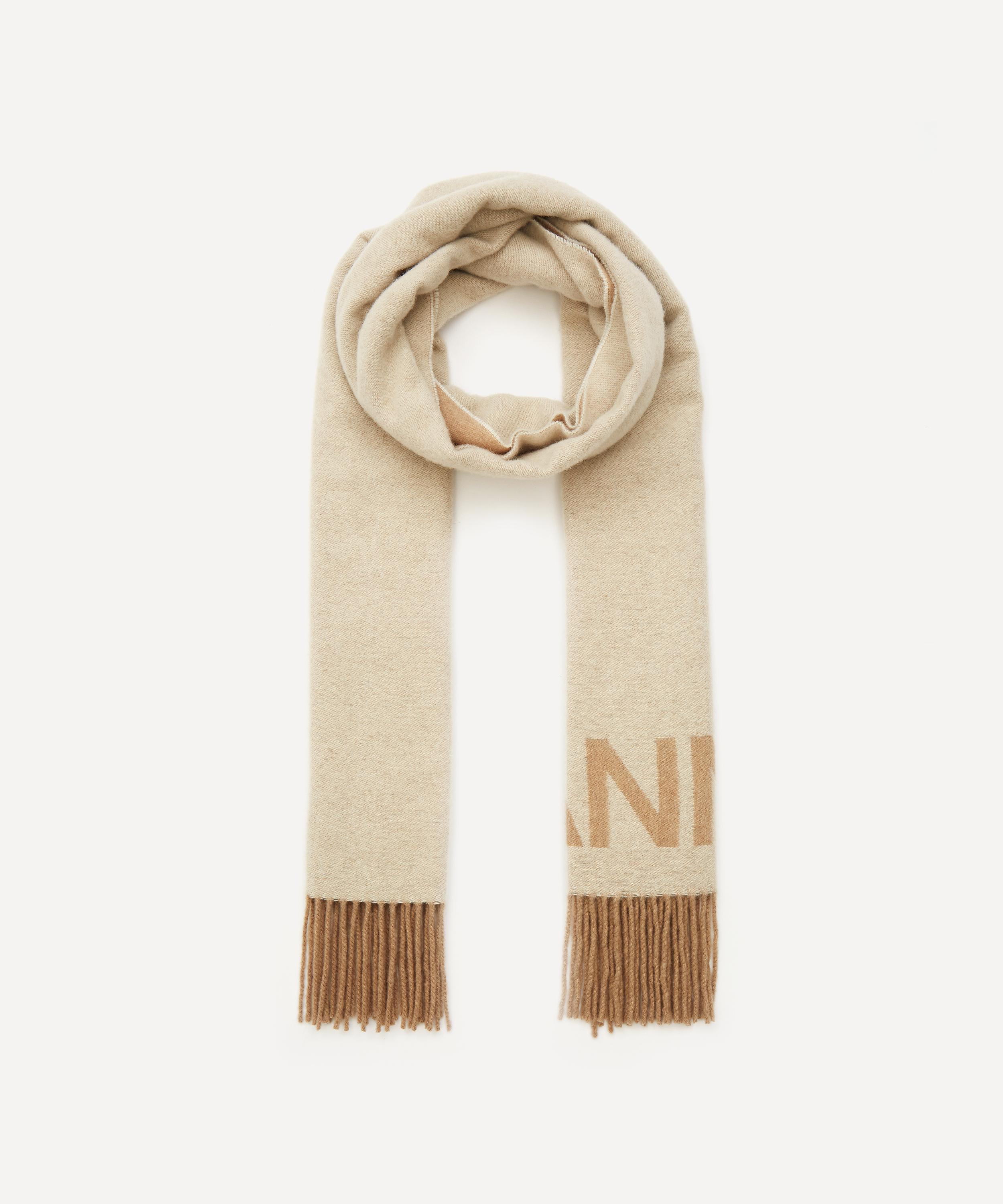 Ganni - Fringe Logo Recycled Wool-Blend Scarf image number 0