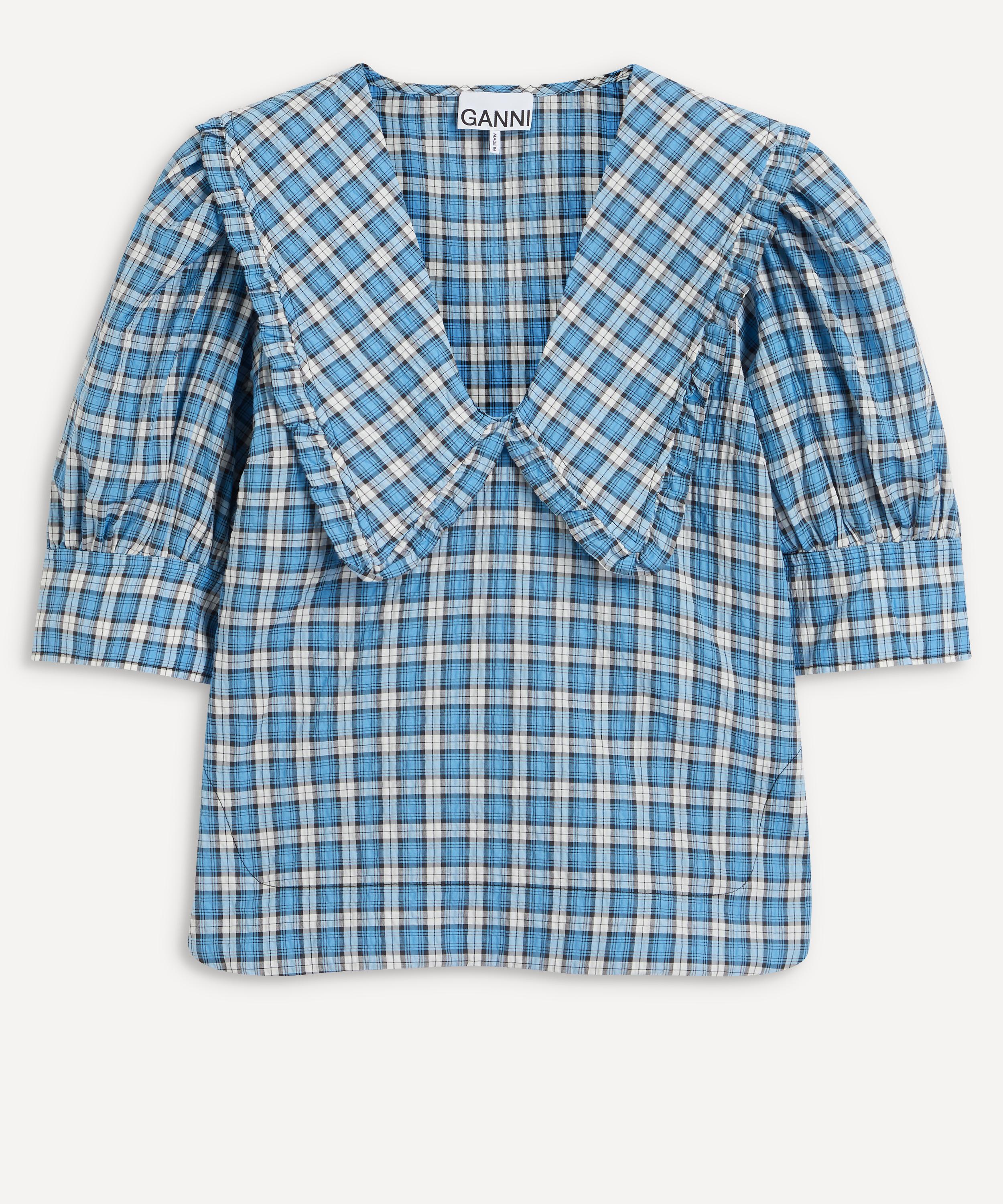Ganni - Seersucker V-Neck Blouse image number 0