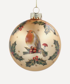 Christmas - Glass Robin and Holly Bauble image number 0