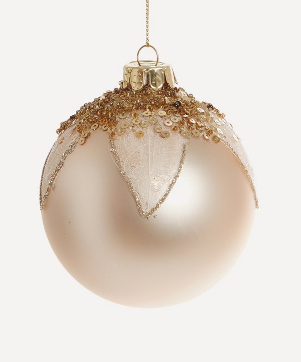 Christmas - Matte Gold Bauble with Sequin Leaves image number null