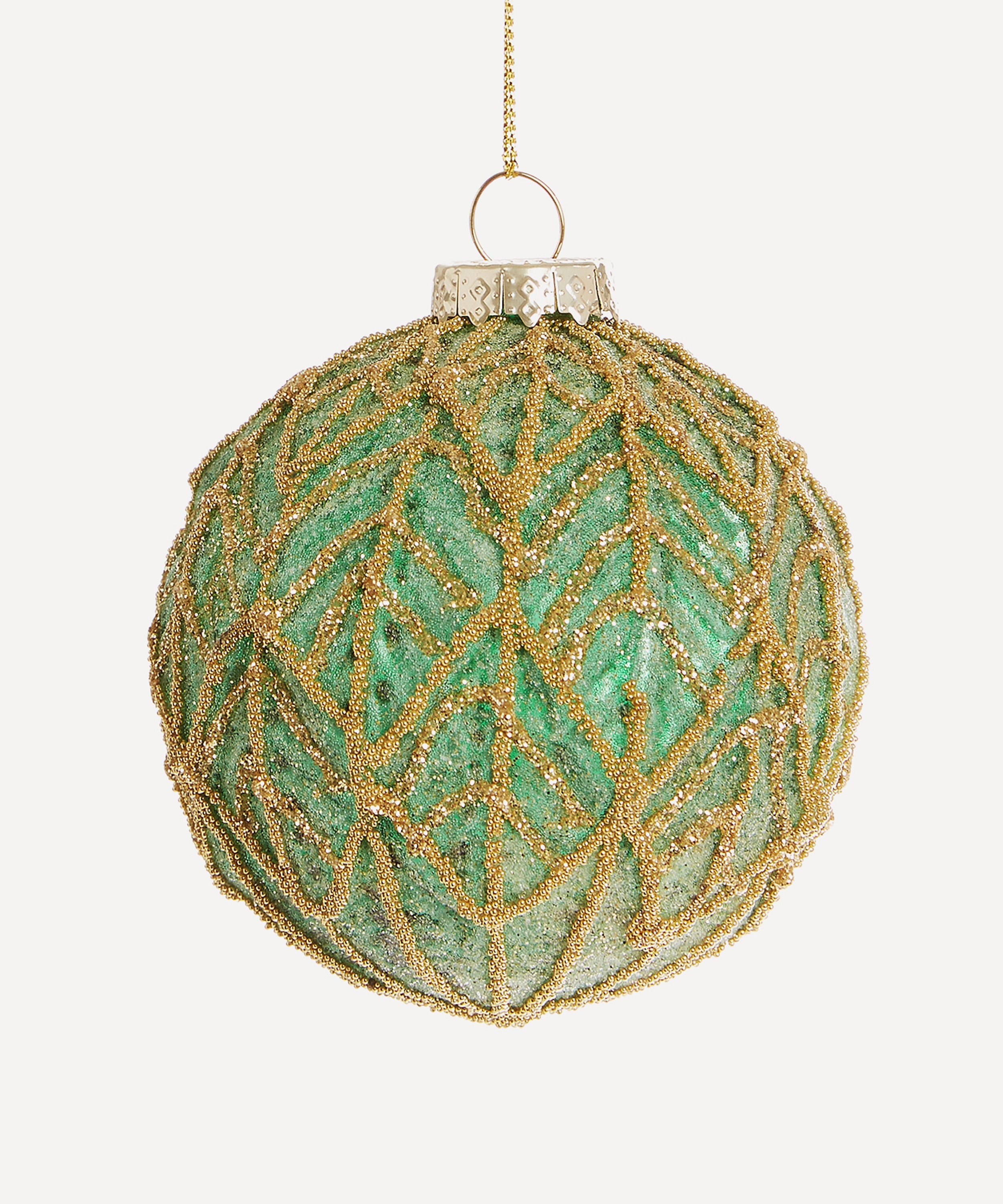 Christmas - Green Glass Bauble with Gold Leaves image number 0
