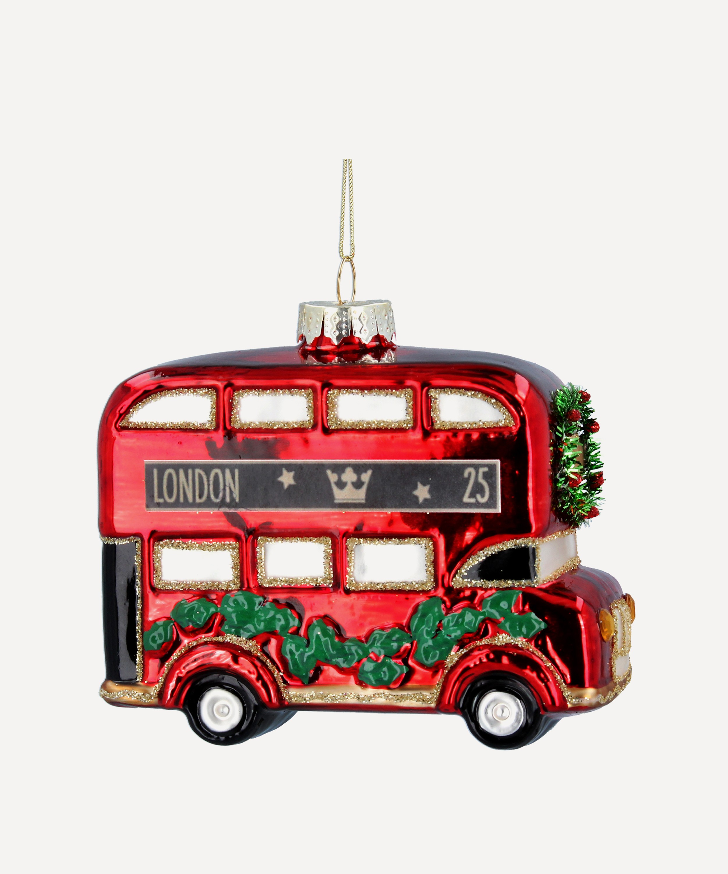 Christmas - Glass London Bus Ornament image number 0