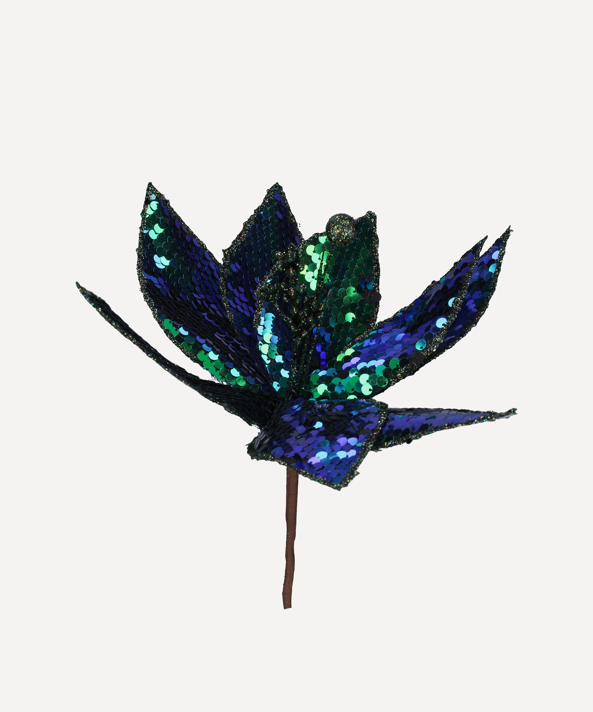 Christmas - Peacock Sequin Poinsettia Pick Decoration image number 0