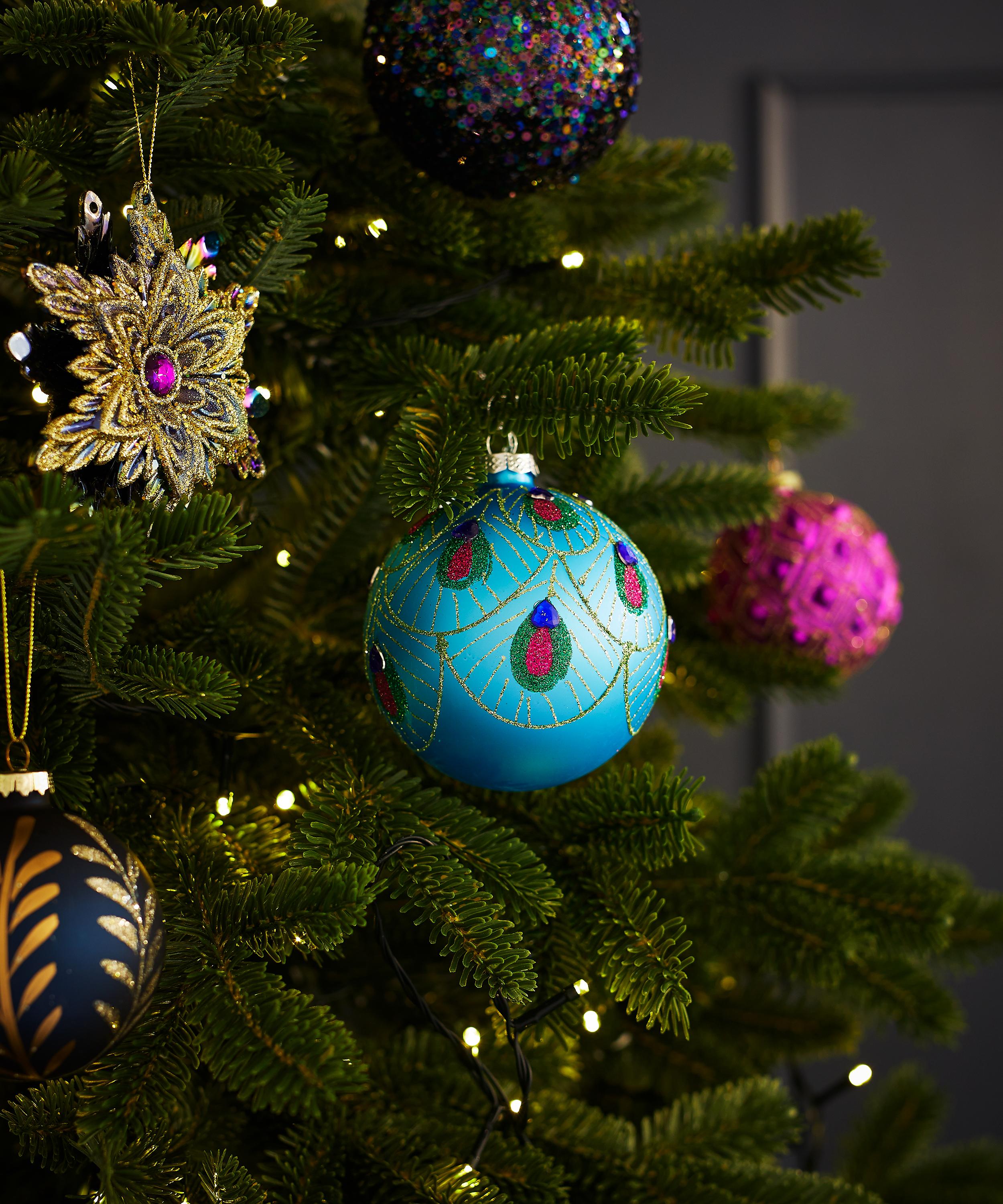 Christmas - Ribbed Glass Peacock Bauble image number 1