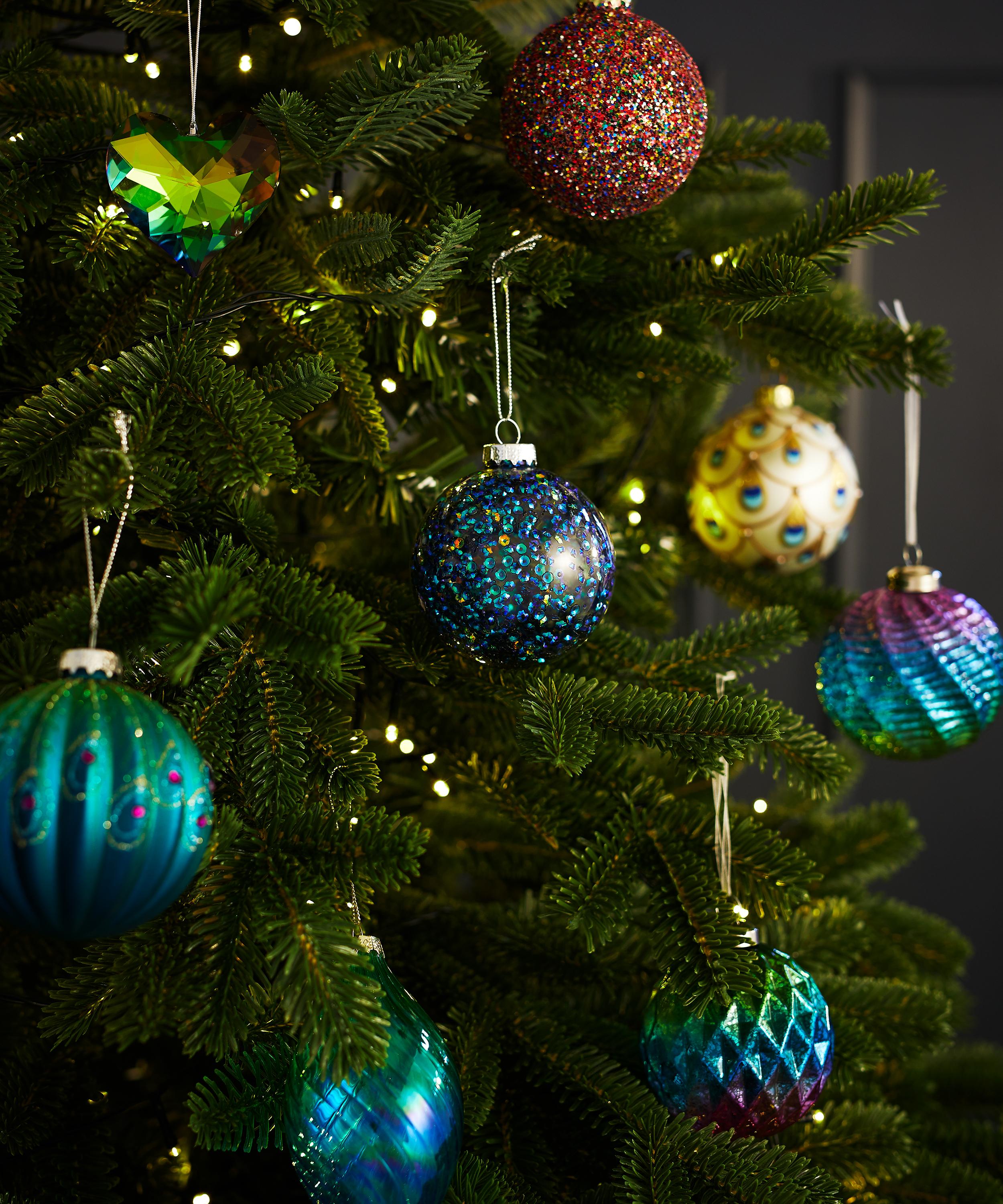 Christmas - Peacock Glitter Glass Bauble image number 1