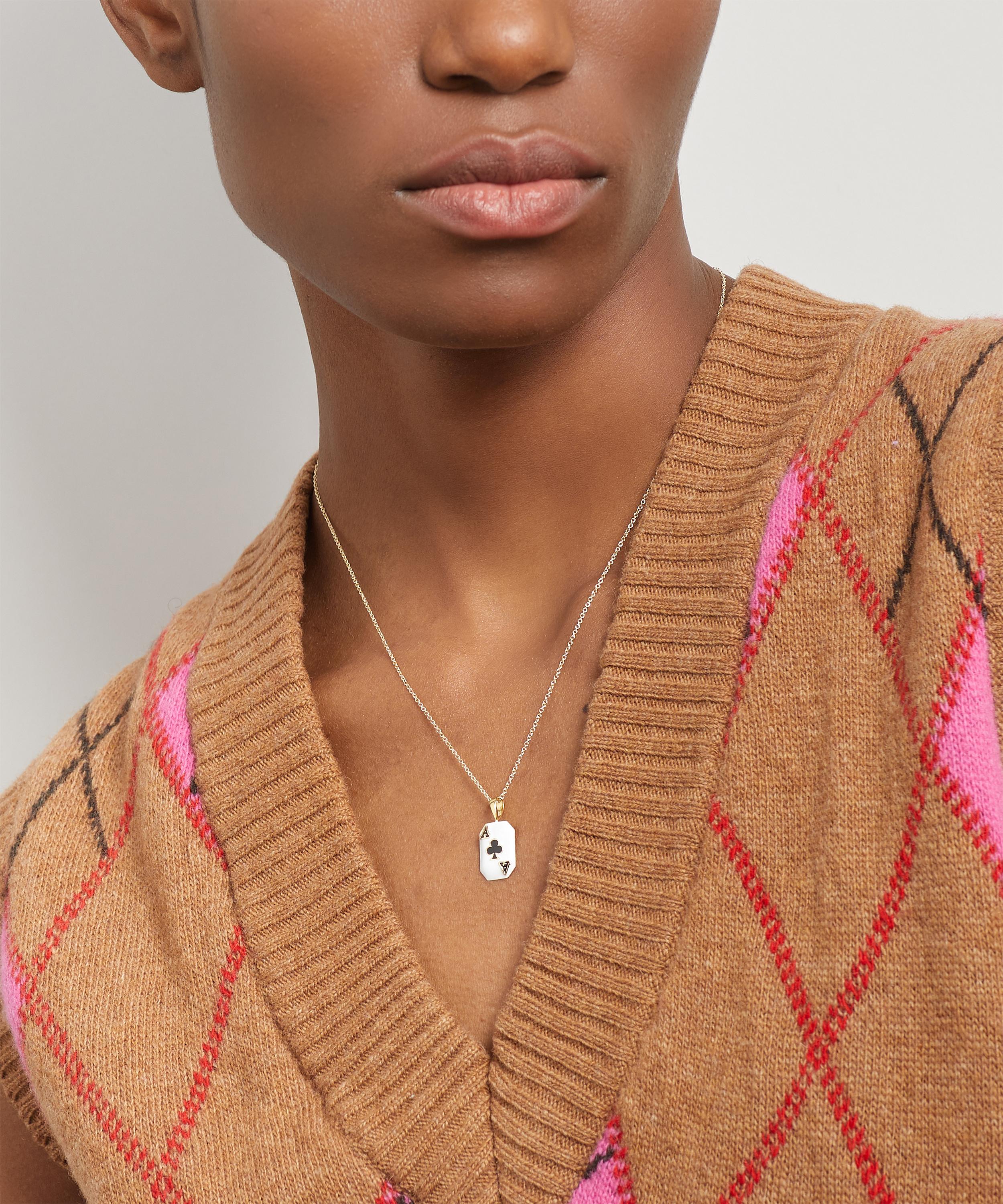 Anna + Nina - Gold-Plated Ace of Clubs Enamel Necklace Charm image number 1