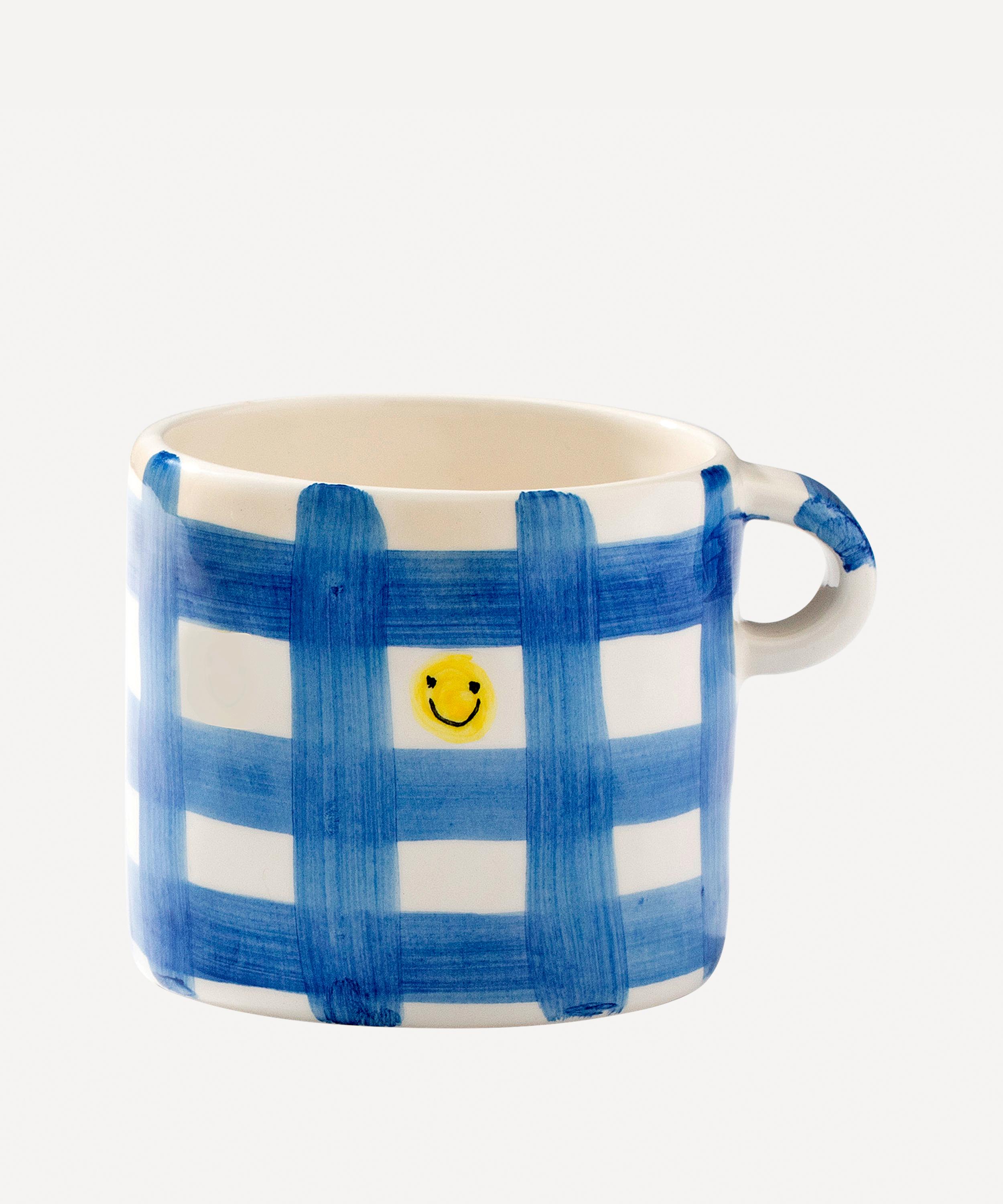 Anna + Nina - Blue Check Smiley Ceramic Mug image number 0