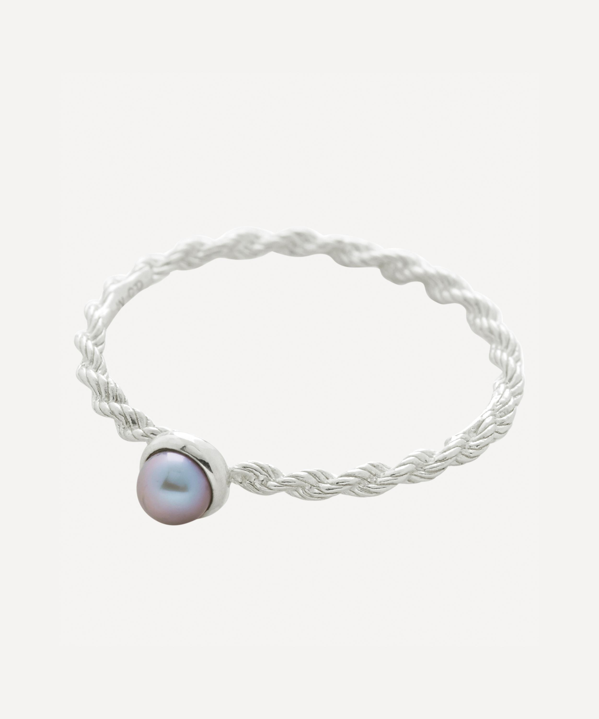 Monica Vinader - Silver Corda Skinny Pearl Ring image number 0