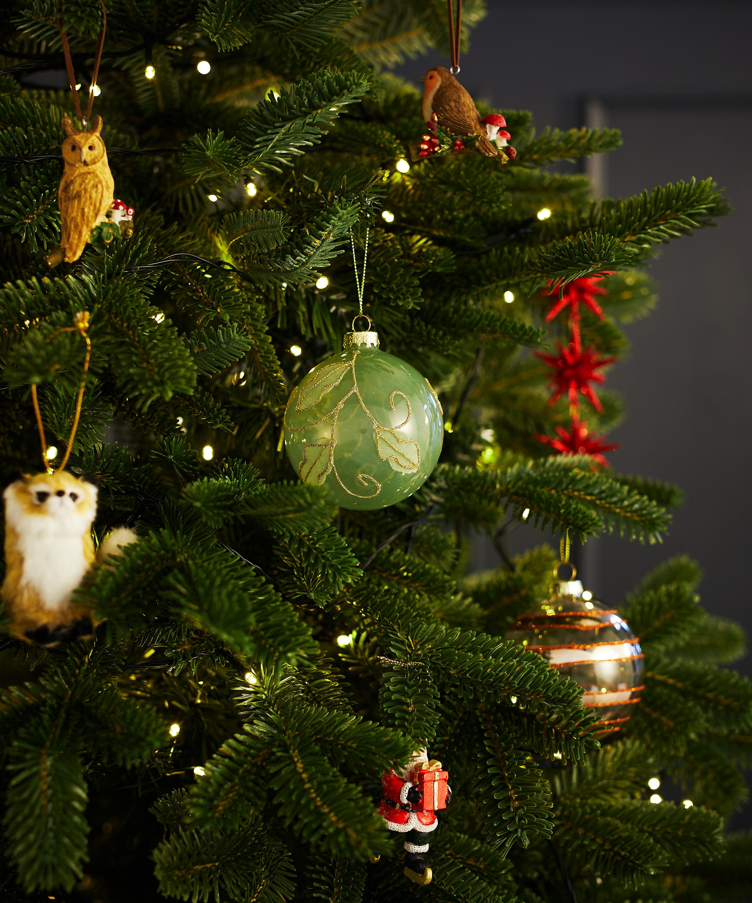 Christmas - Light Green Leaf Glass Bauble image number 1