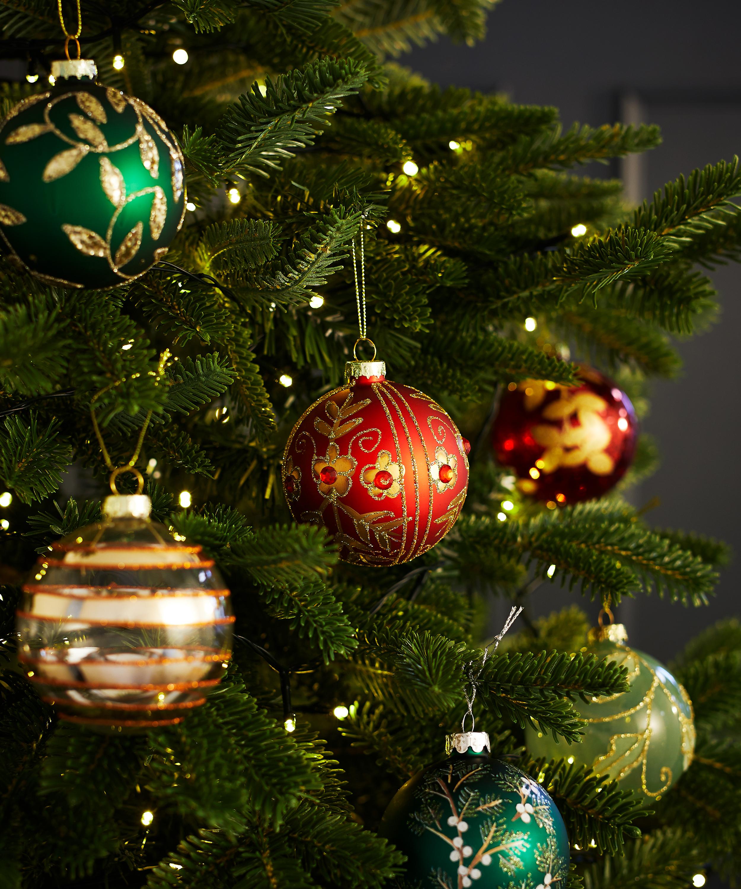 Christmas - Red Gold Flower Glass Bauble image number 1