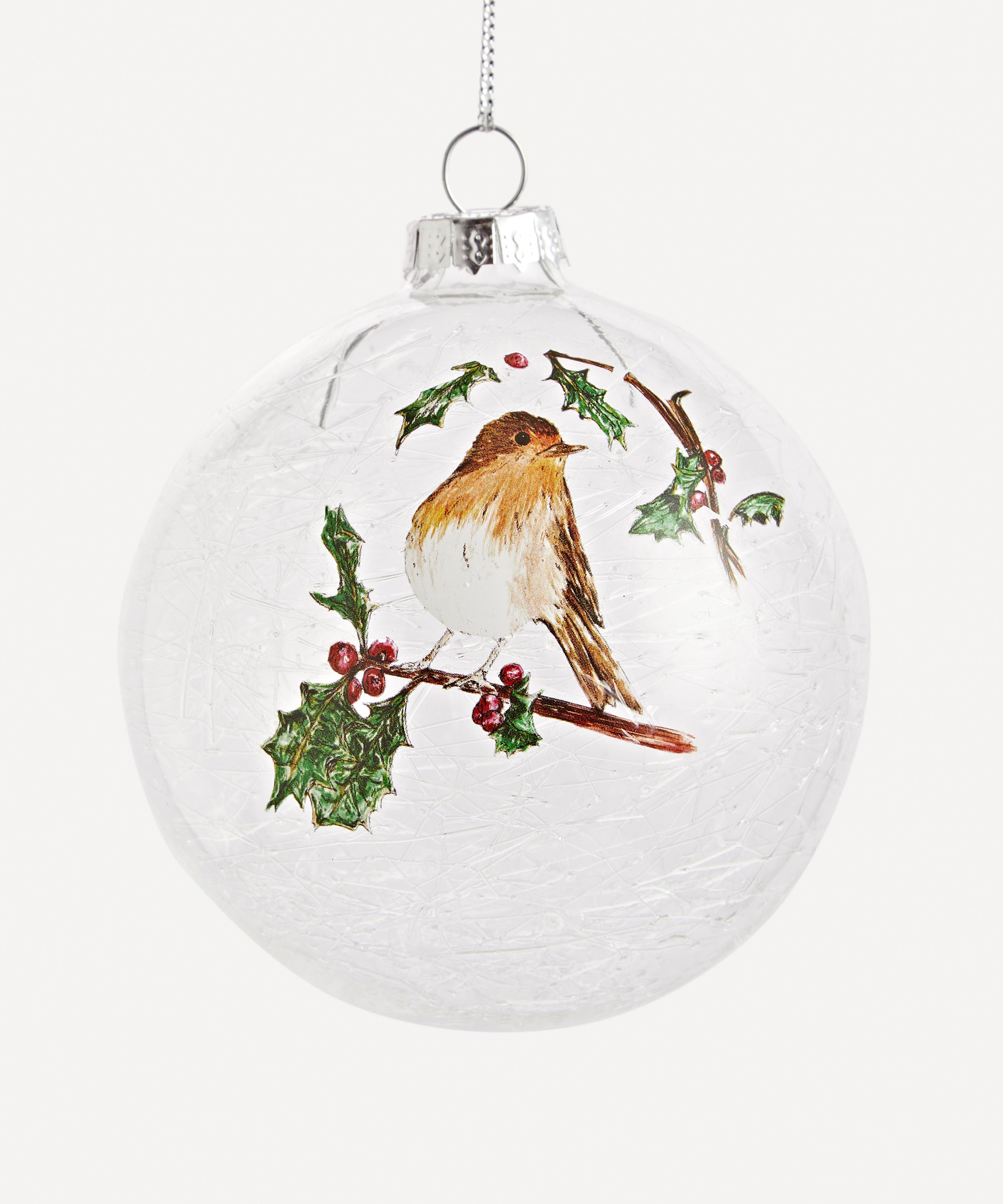 Christmas - Glass Robin and Holly Bauble image number 0