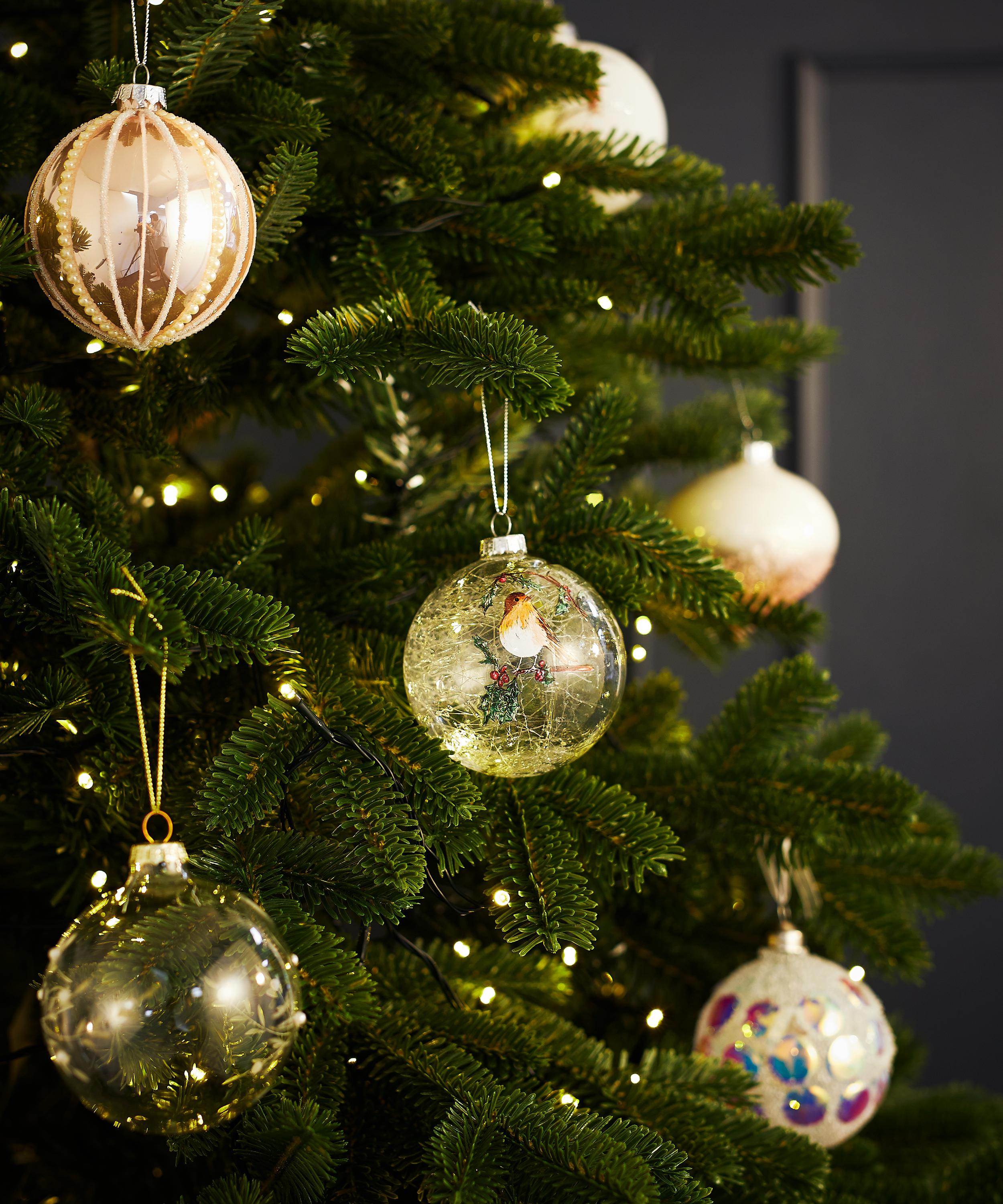 Christmas - Glass Robin and Holly Bauble image number 1