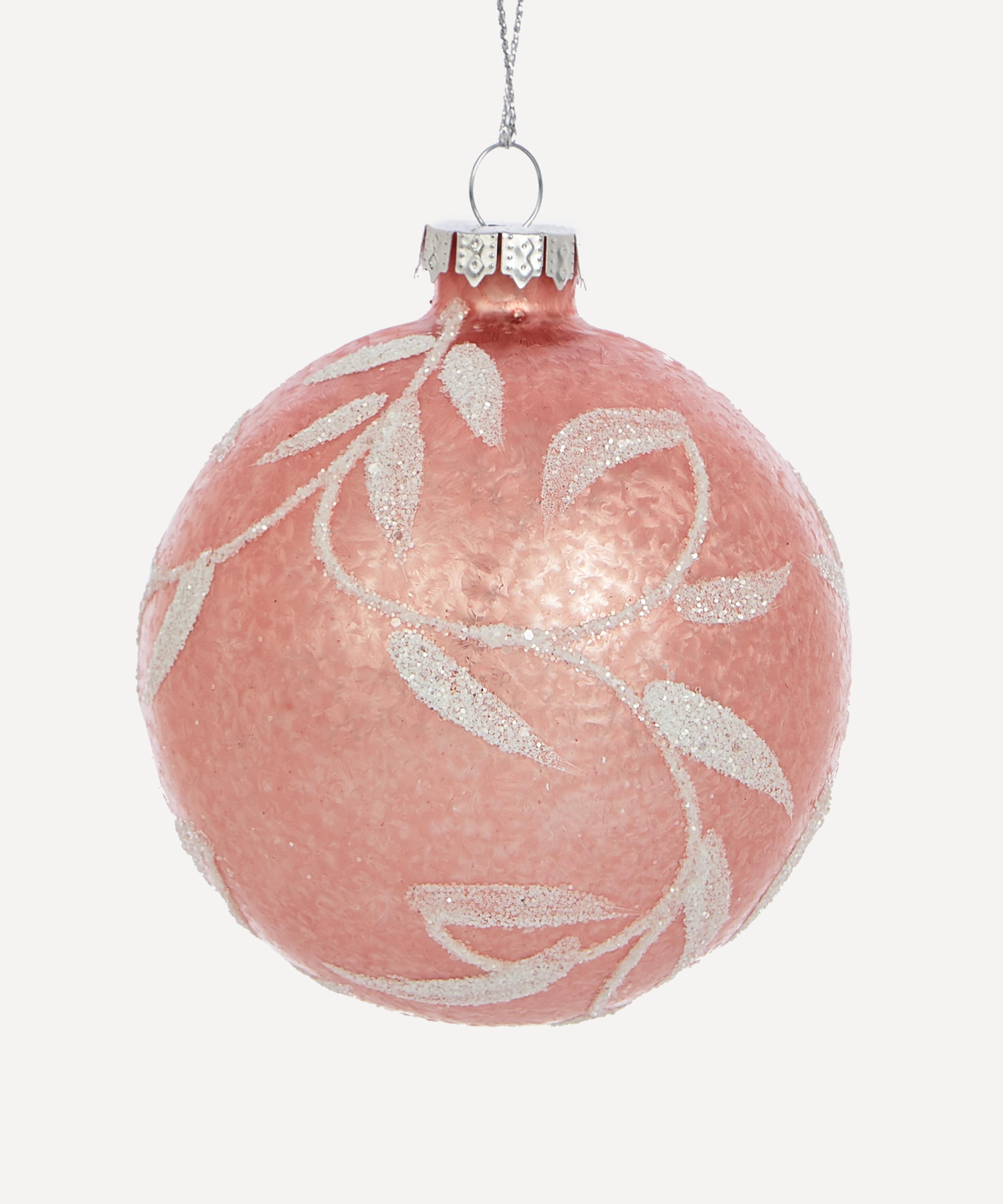 Christmas - Pink Leaf Swirl Glass Bauble image number 0