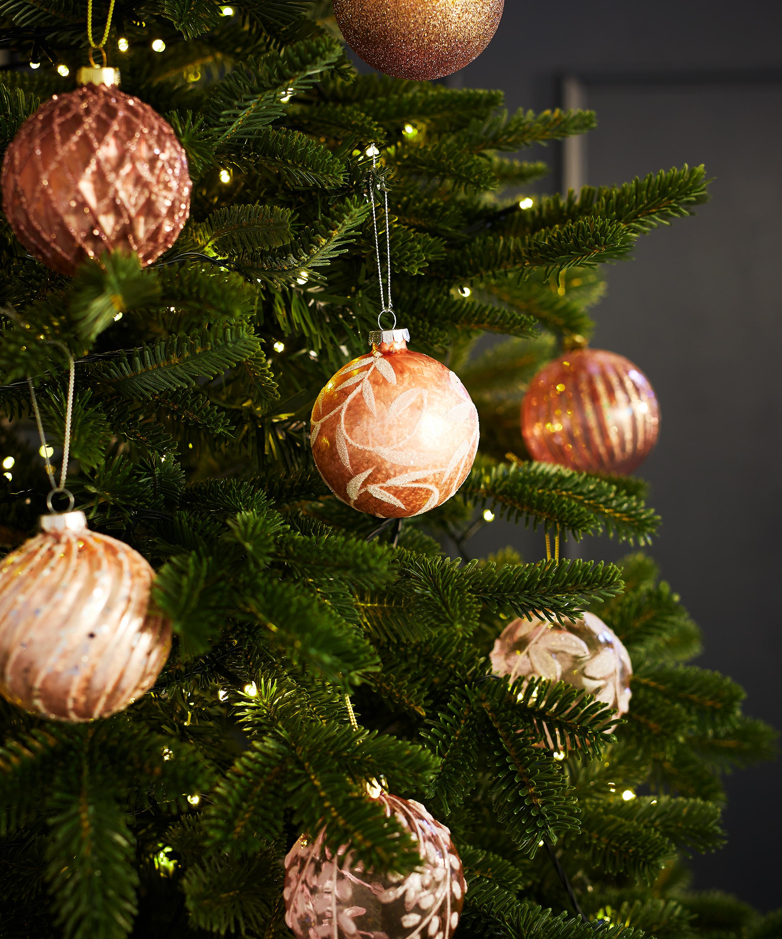 Christmas - Pink Leaf Swirl Glass Bauble image number 1