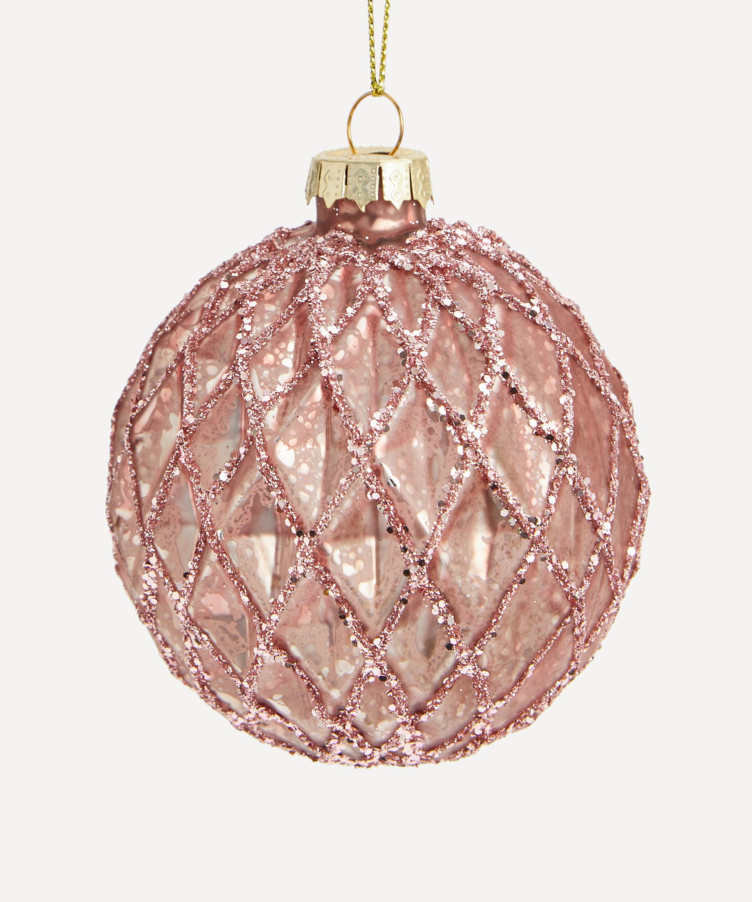 Christmas - Pink Hexagon Effect Glass Bauble image number 0
