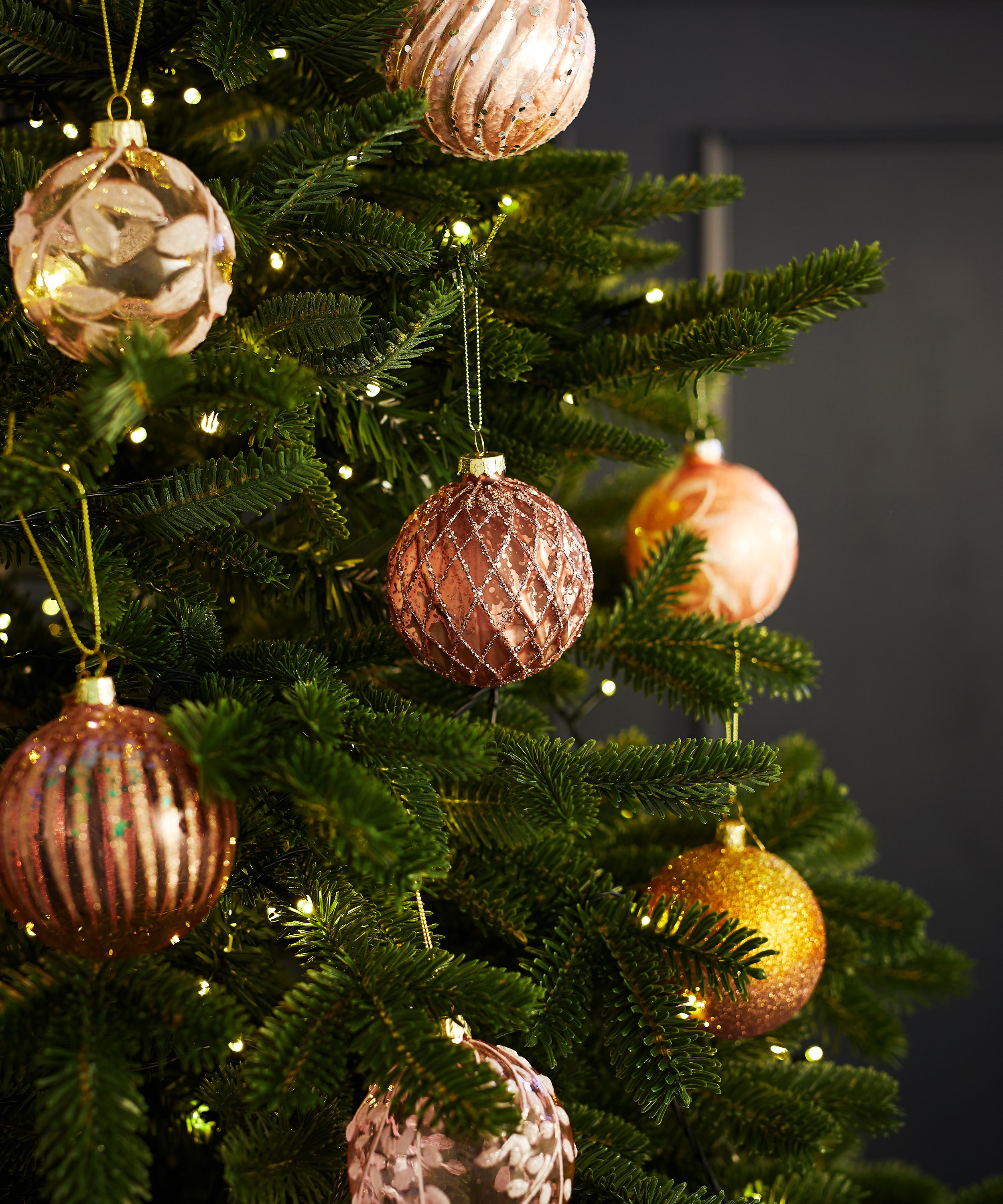 Christmas - Pink Hexagon Effect Glass Bauble image number 1