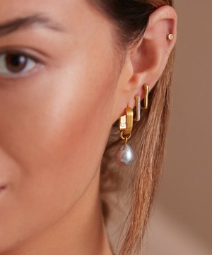 Monica Vinader - 18ct Gold-Plated Vermeil Silver Groove Huggie Hoop Earrings image number 2
