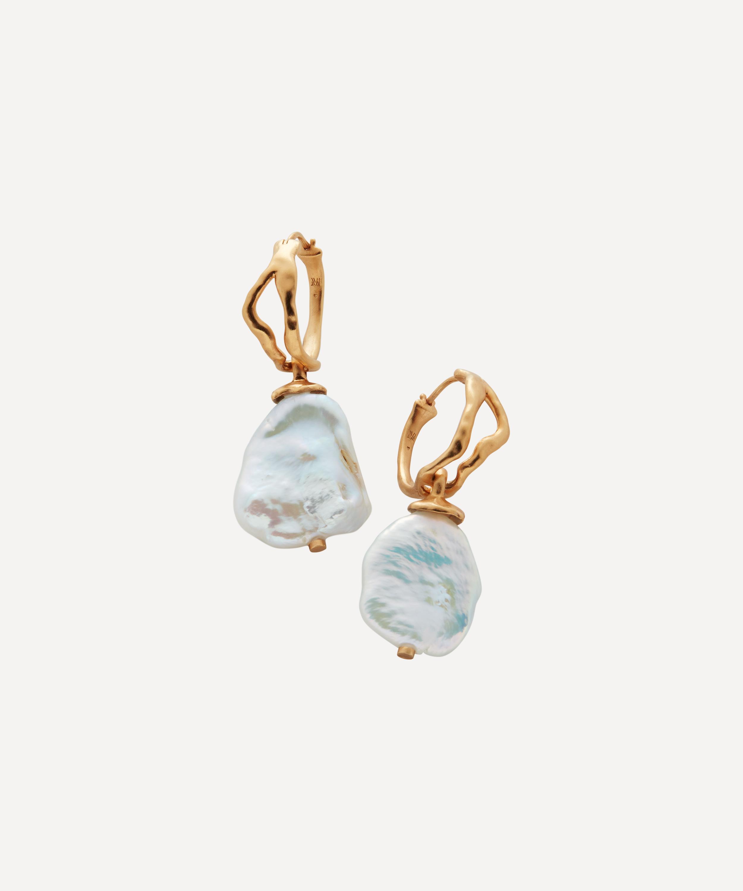 Monica Vinader - 18ct Gold-Plated Vermeil Silver Keshi Pearl Large Hoop Earrings