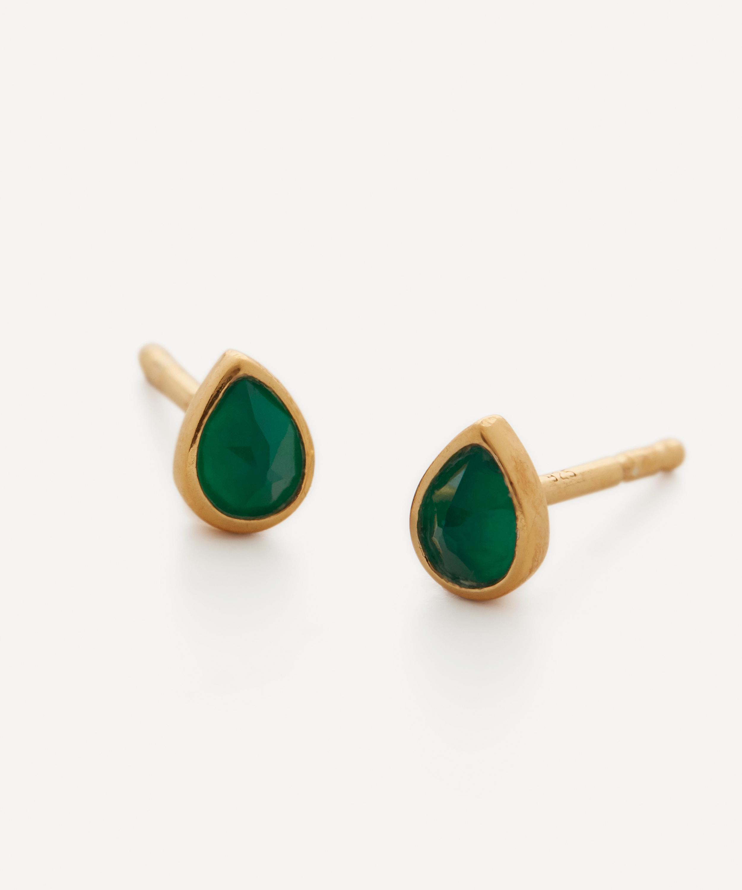 Monica Vinader - 18ct Gold-Plated Vermeil Silver Teardrop Green Onyx Stud Earrings image number 0