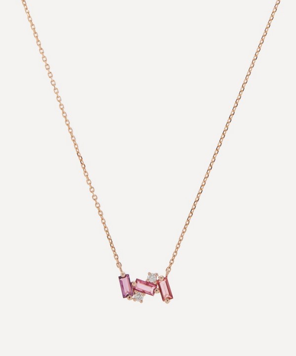 Suzanne Kalan - 14ct Rose Gold Multi-Stone Mini Baguette Bar Necklace image number null
