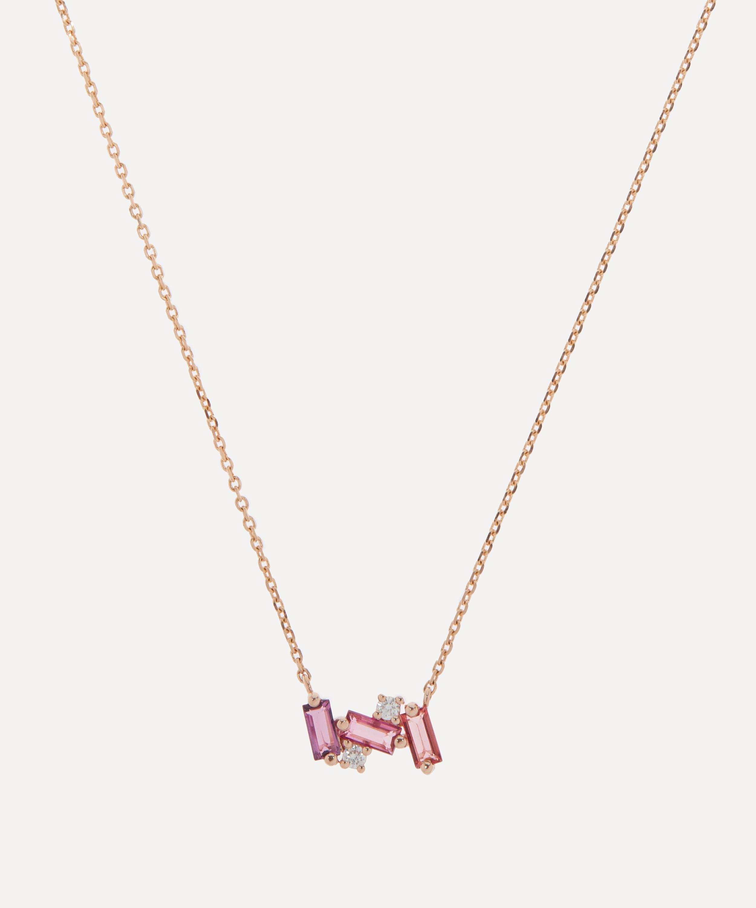 Suzanne Kalan - 14ct Rose Gold Multi-Stone Mini Baguette Bar Necklace image number 0