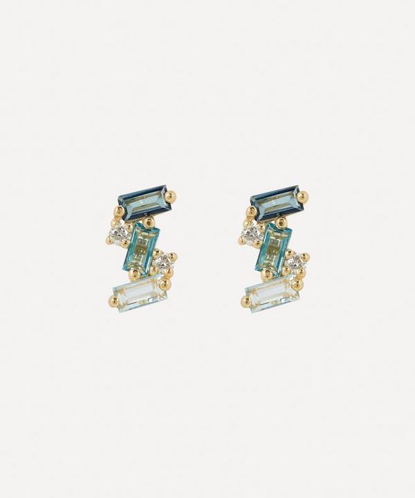 Suzanne Kalan - 14ct Gold Diamond And Blue Topaz Baguette Stud Earrings image number 0