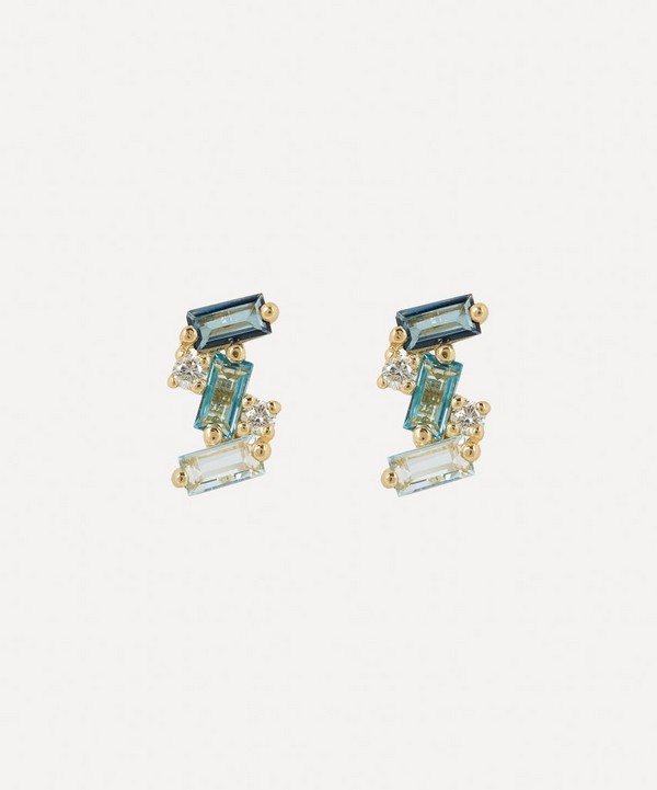 Suzanne Kalan - 14ct Gold Diamond And Blue Topaz Baguette Stud Earrings image number null