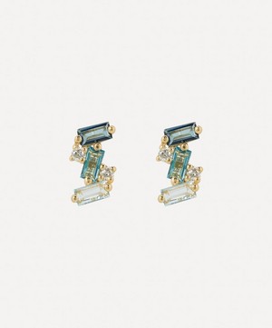 Suzanne Kalan - 14ct Gold Diamond And Blue Topaz Baguette Stud Earrings image number 0