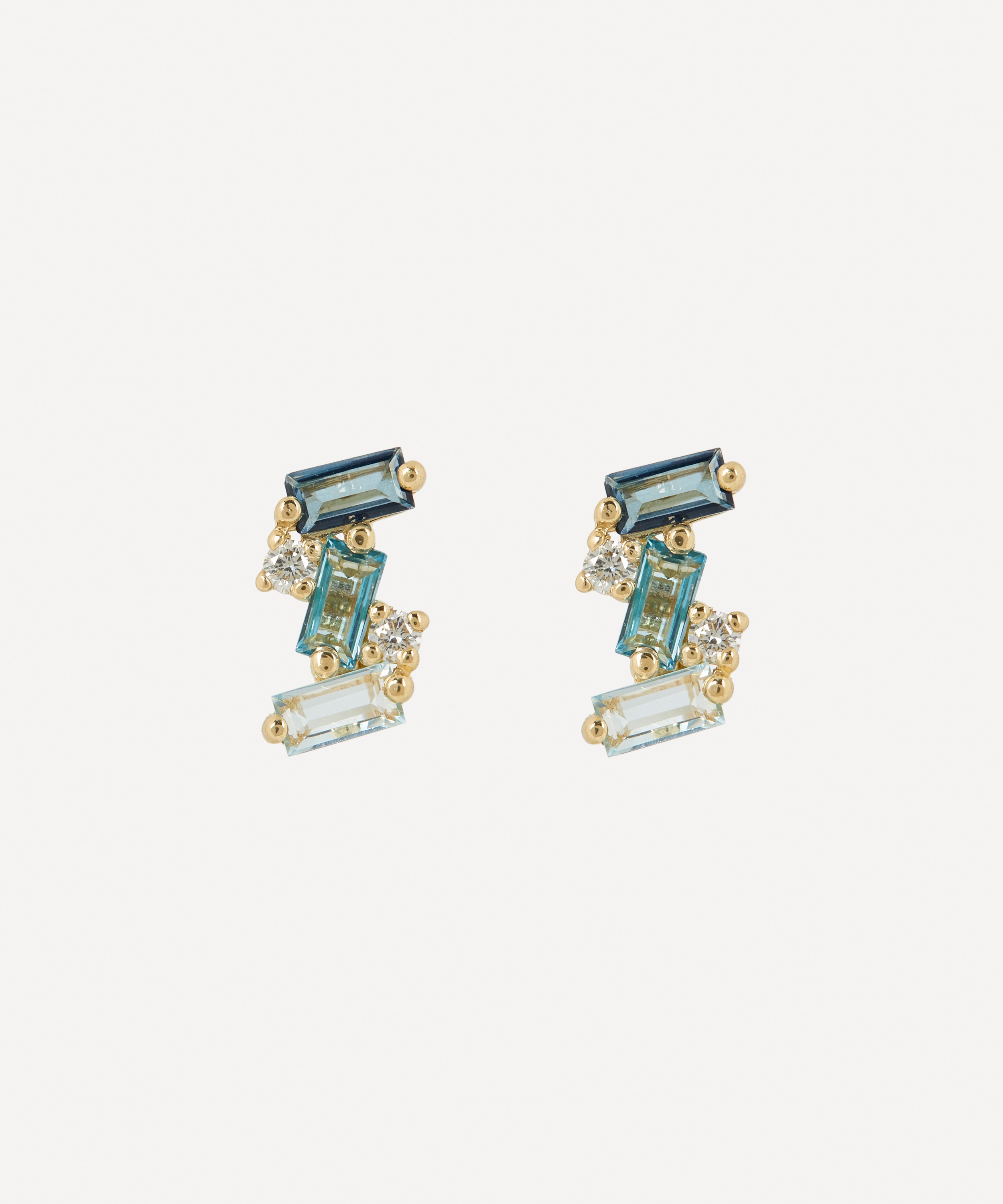 Suzanne Kalan - 14ct Gold Diamond And Blue Topaz Baguette Stud Earrings