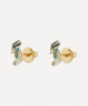 Suzanne Kalan - 14ct Gold Diamond And Blue Topaz Baguette Stud Earrings image number 2